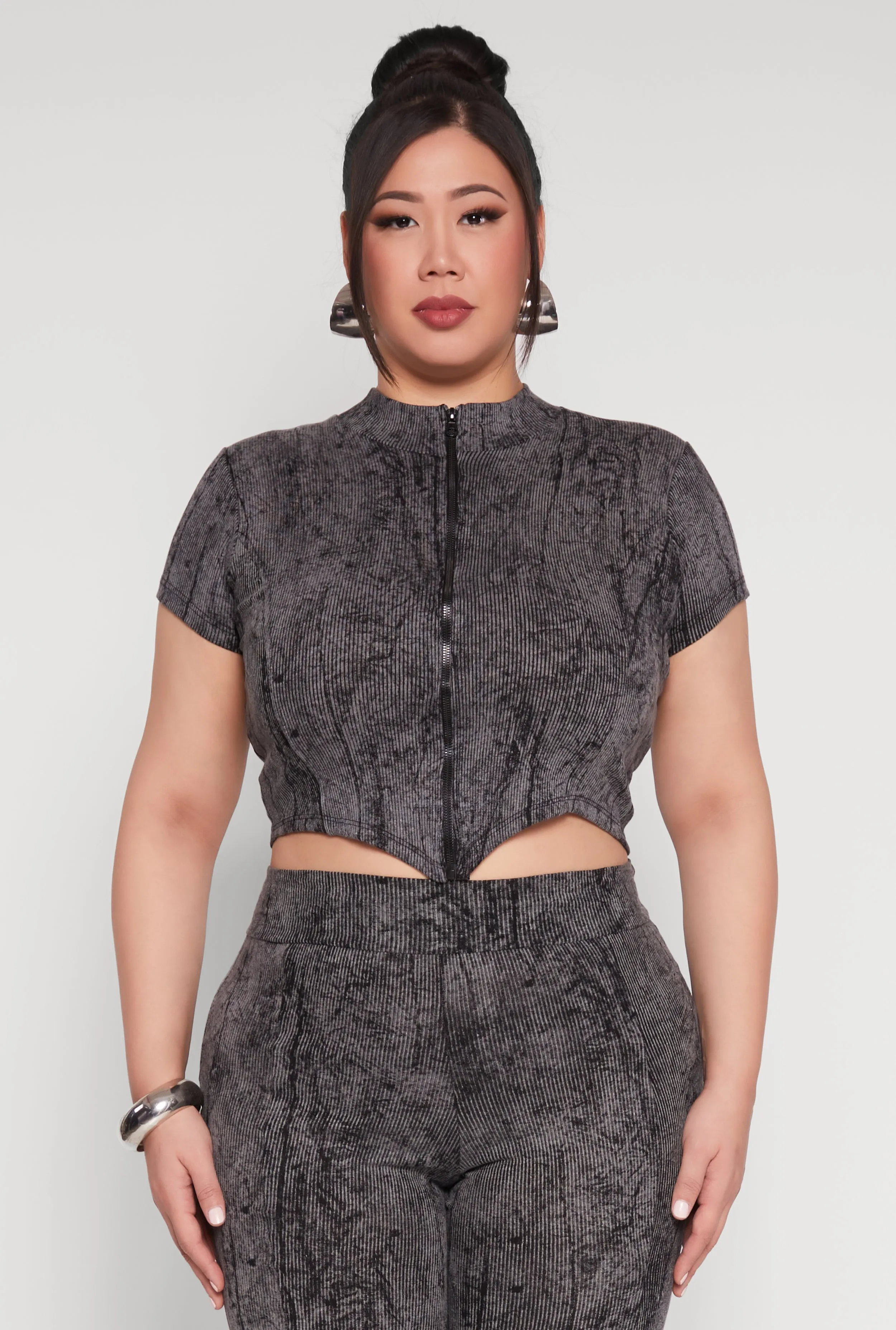 Plus Size Mineral Wash Zip Front Top sold by Rainbow