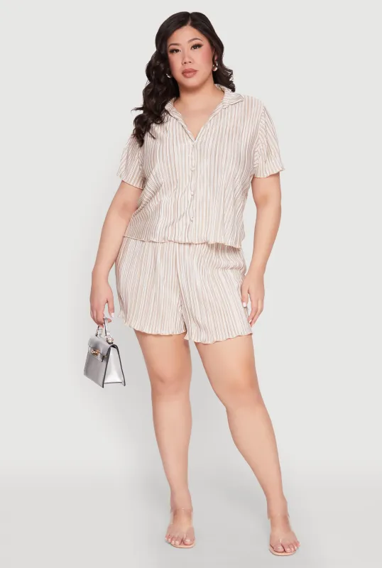 Plus Size Almost Famous Plisse Striped Shorts sold by Rainbow