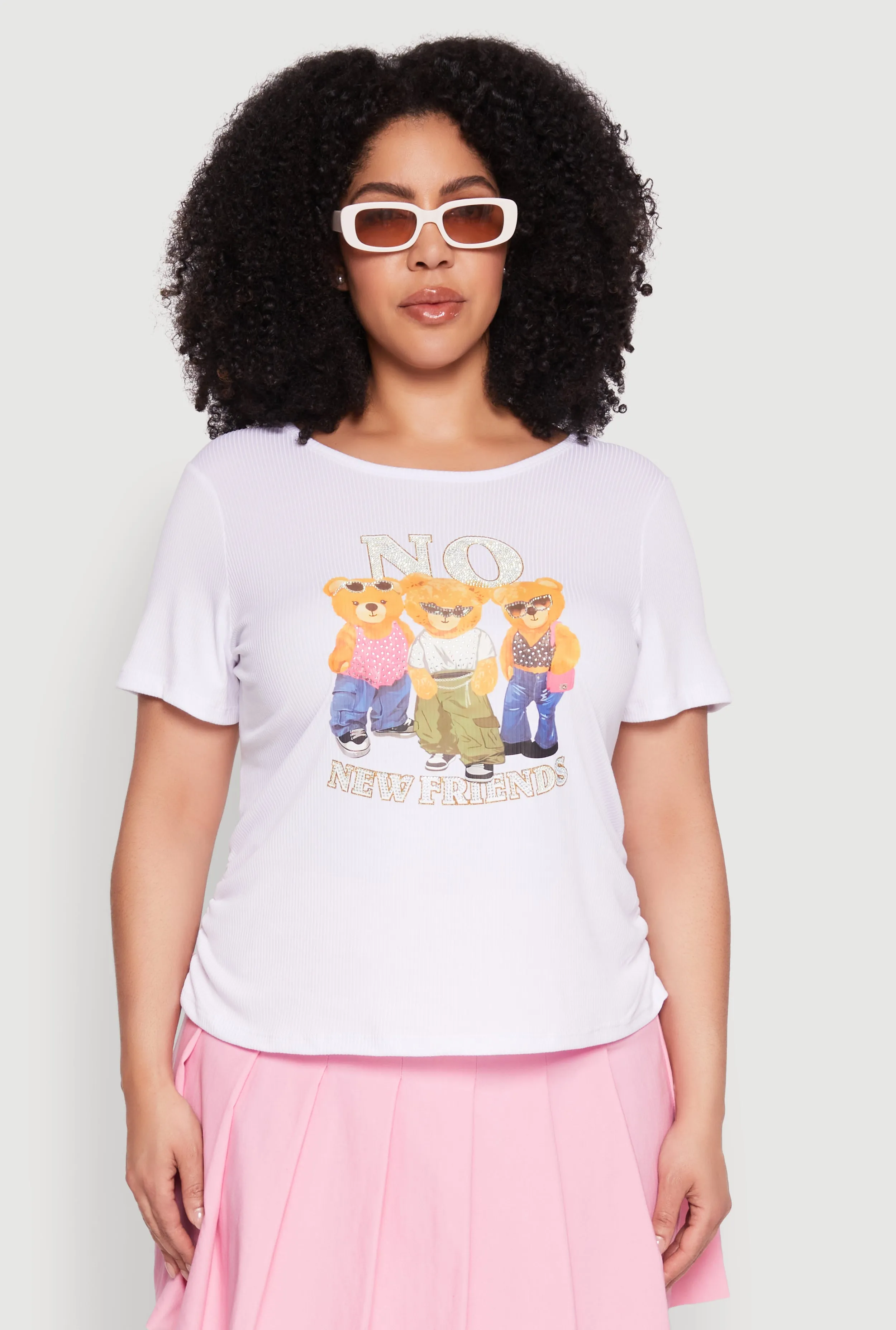 Plus Size Rib Knit No New Friends Graphic Tee sold by Rainbow product image thumbnail 2
