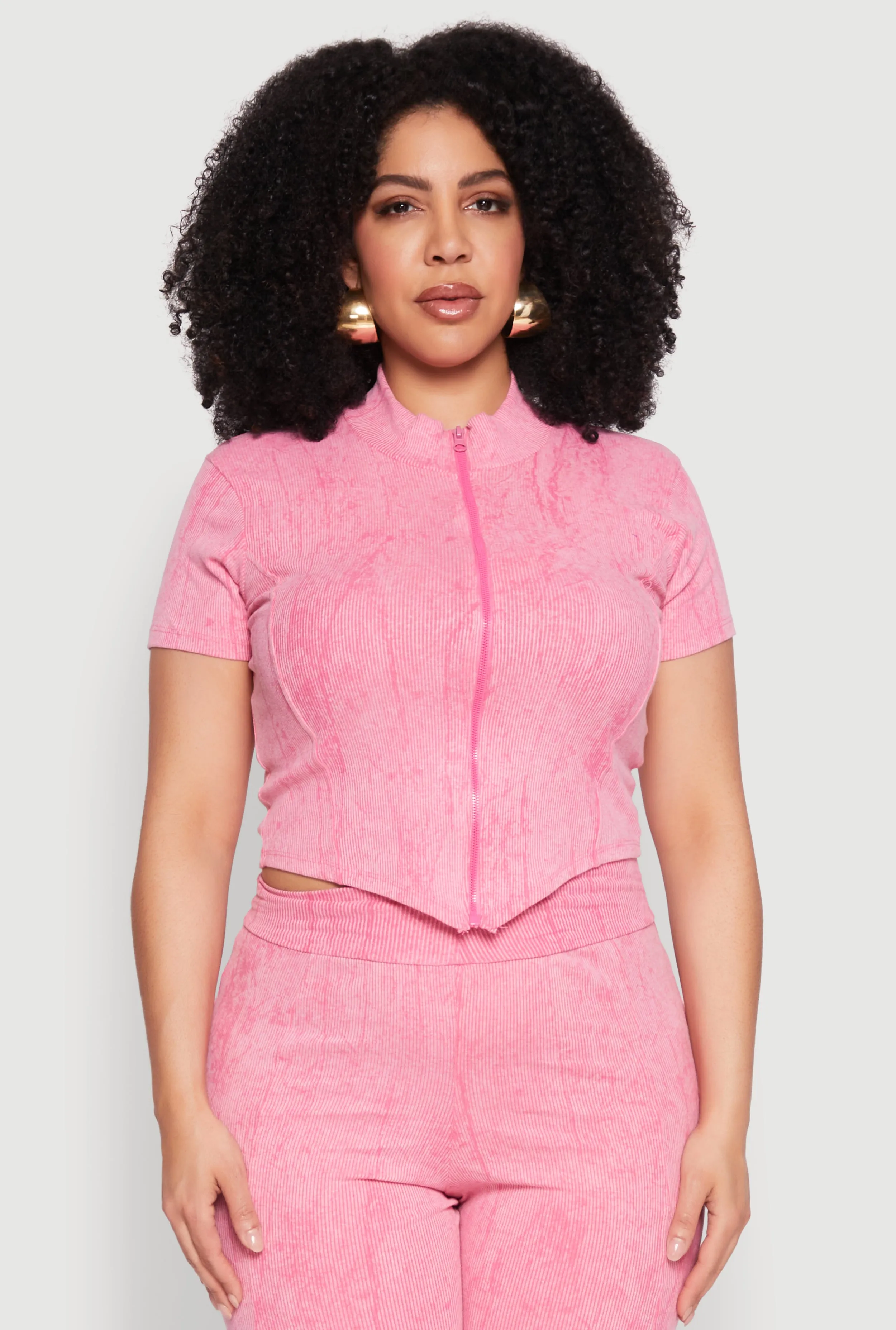 Plus Size Mineral Wash Zip Front Top sold by Rainbow