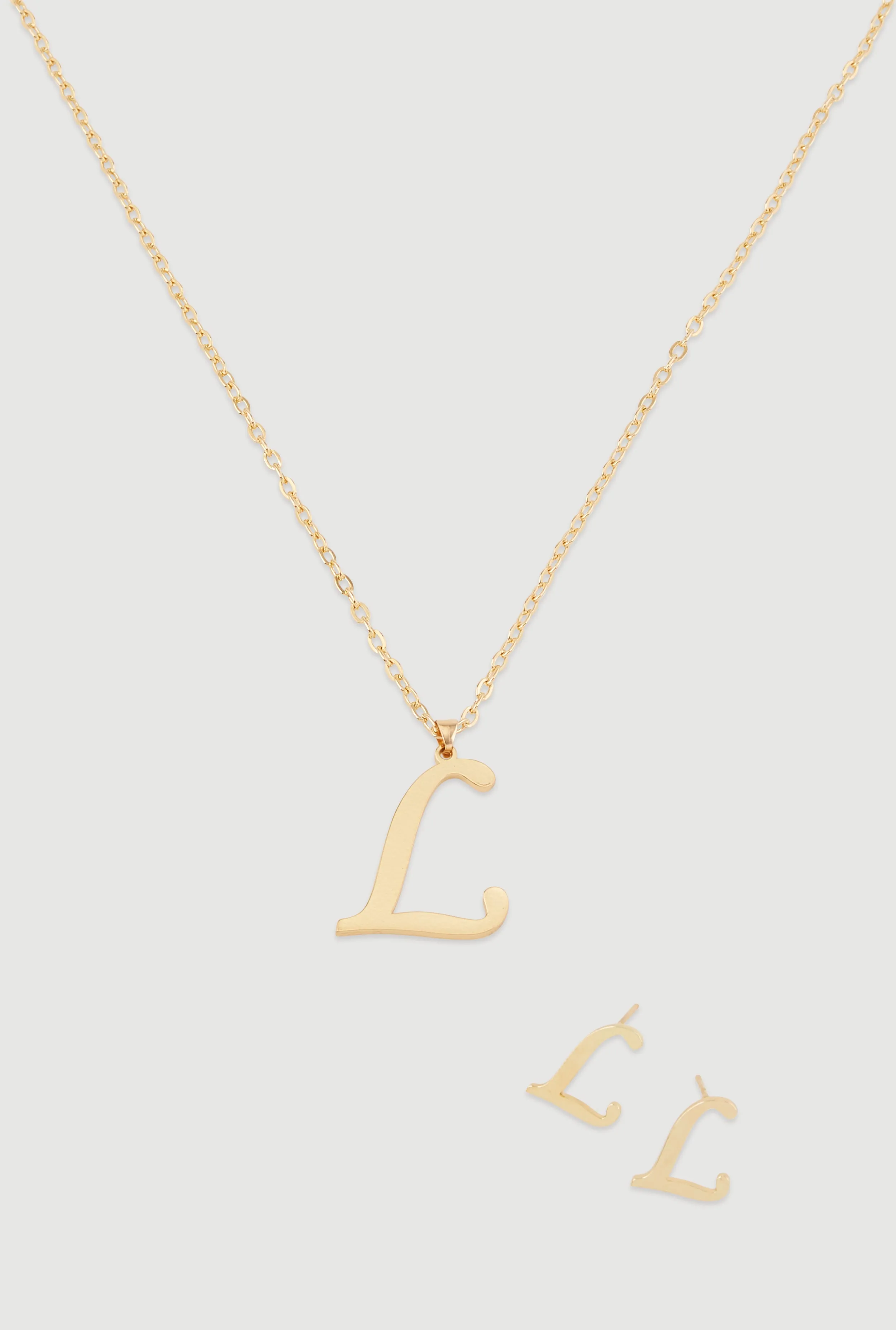 L Initial Necklace and Earrings sold by Rainbow