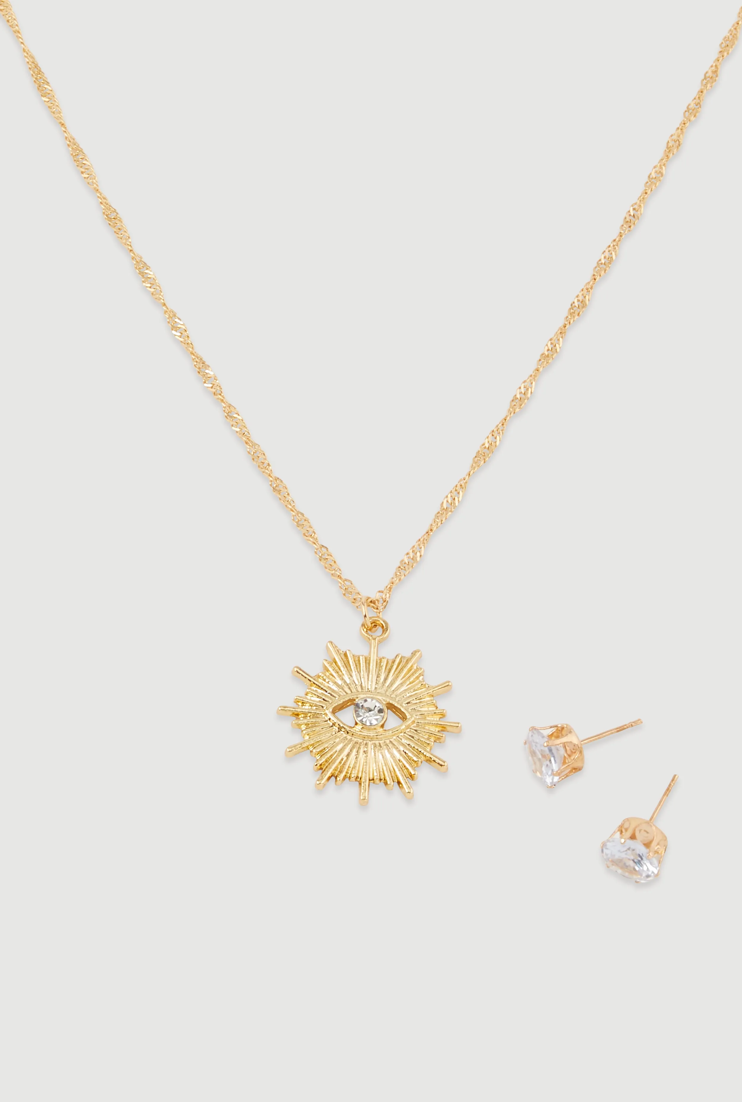 Cubic Zirconia Charm Necklace and Stud Earrings sold by Rainbow