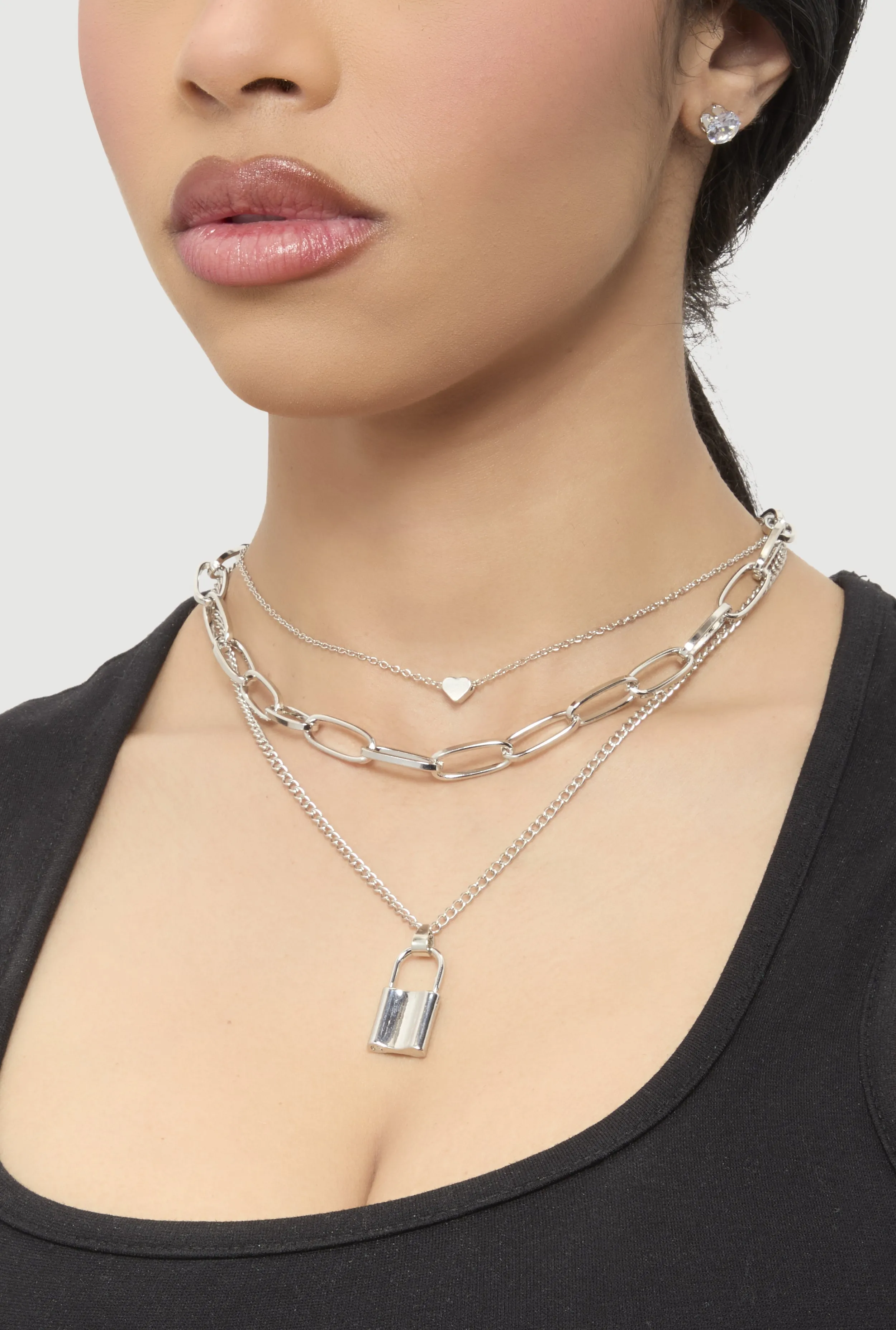 Lock Layered Necklace and Stud Earrings Set sold by Rainbow product image thumbnail 2