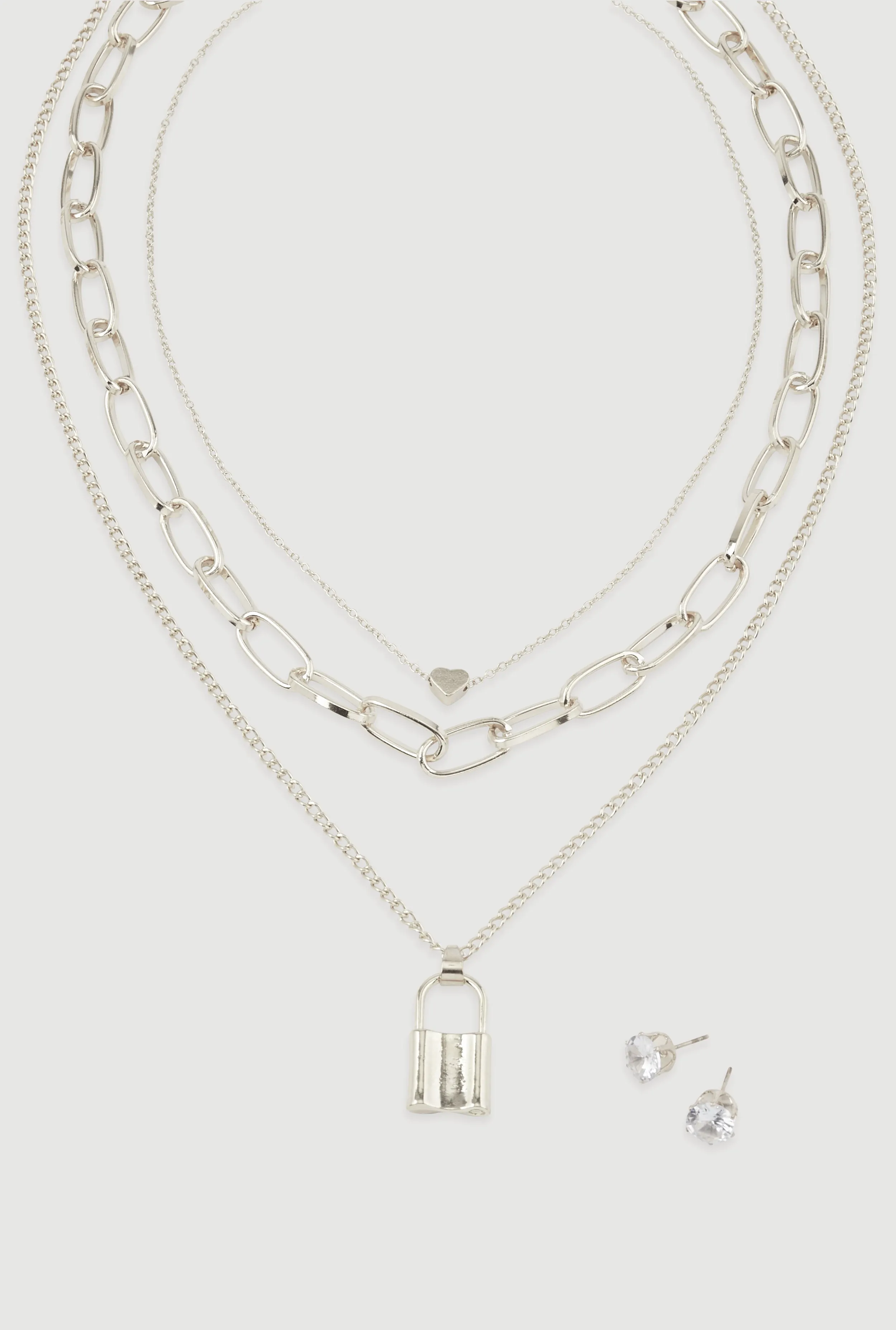 Lock Layered Necklace and Stud Earrings Set sold by Rainbow