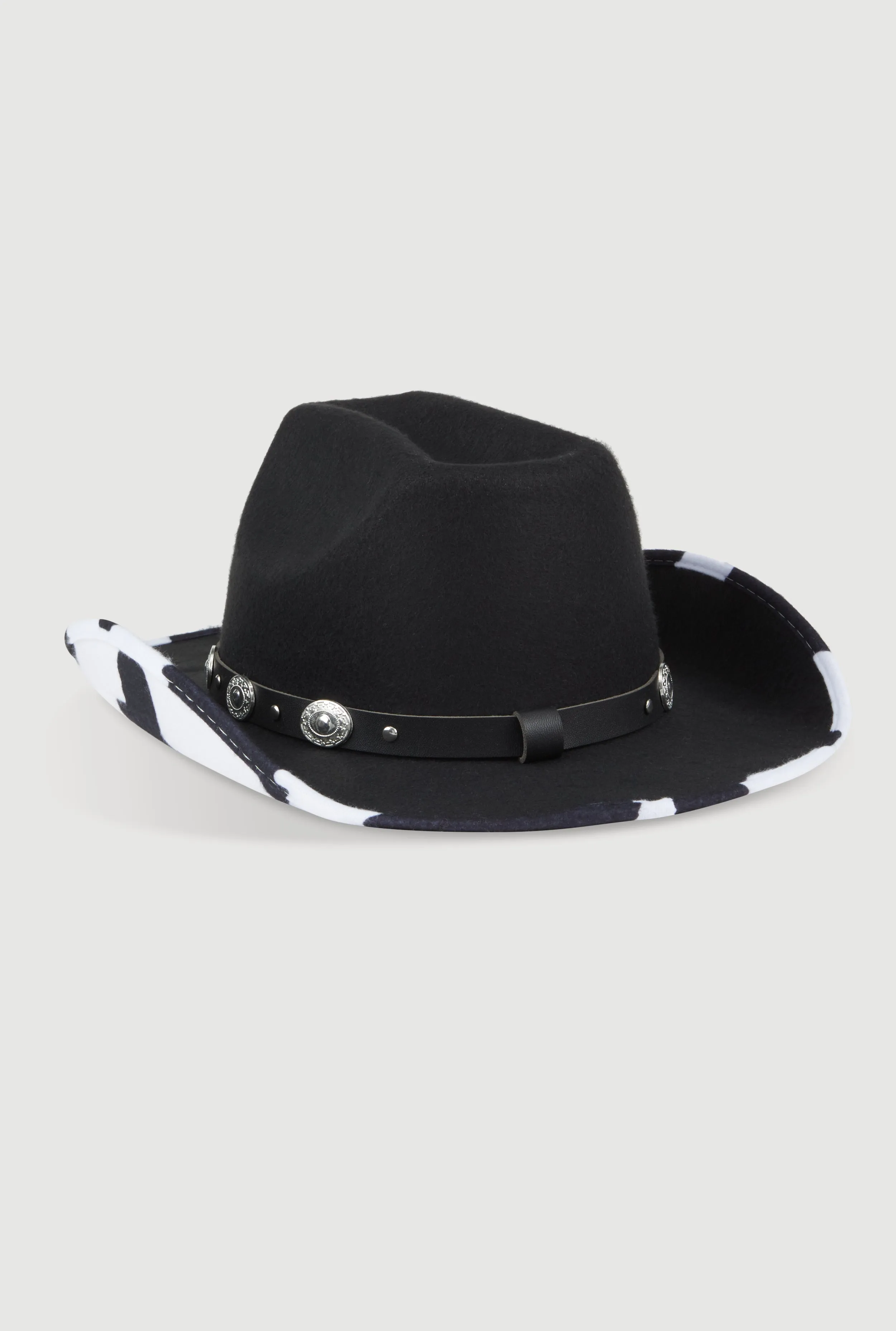 Studded Trim Cow Print Cowboy Hat sold by Rainbow