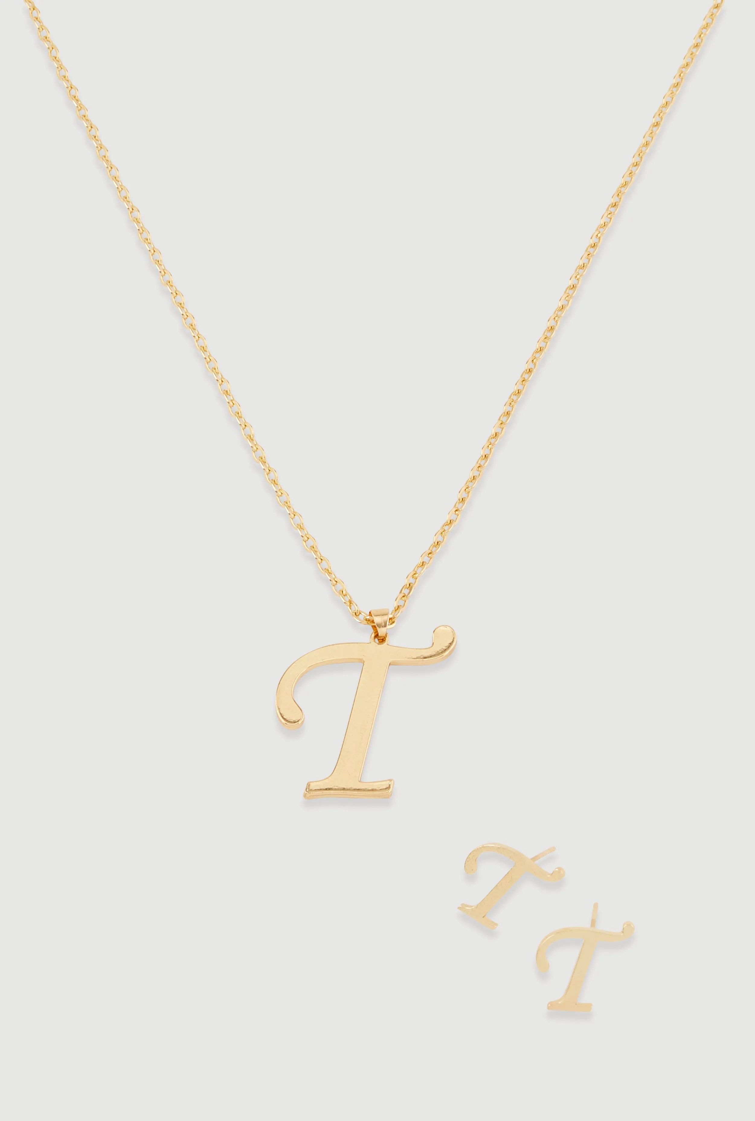 T Initial Necklace and Earrings sold by Rainbow