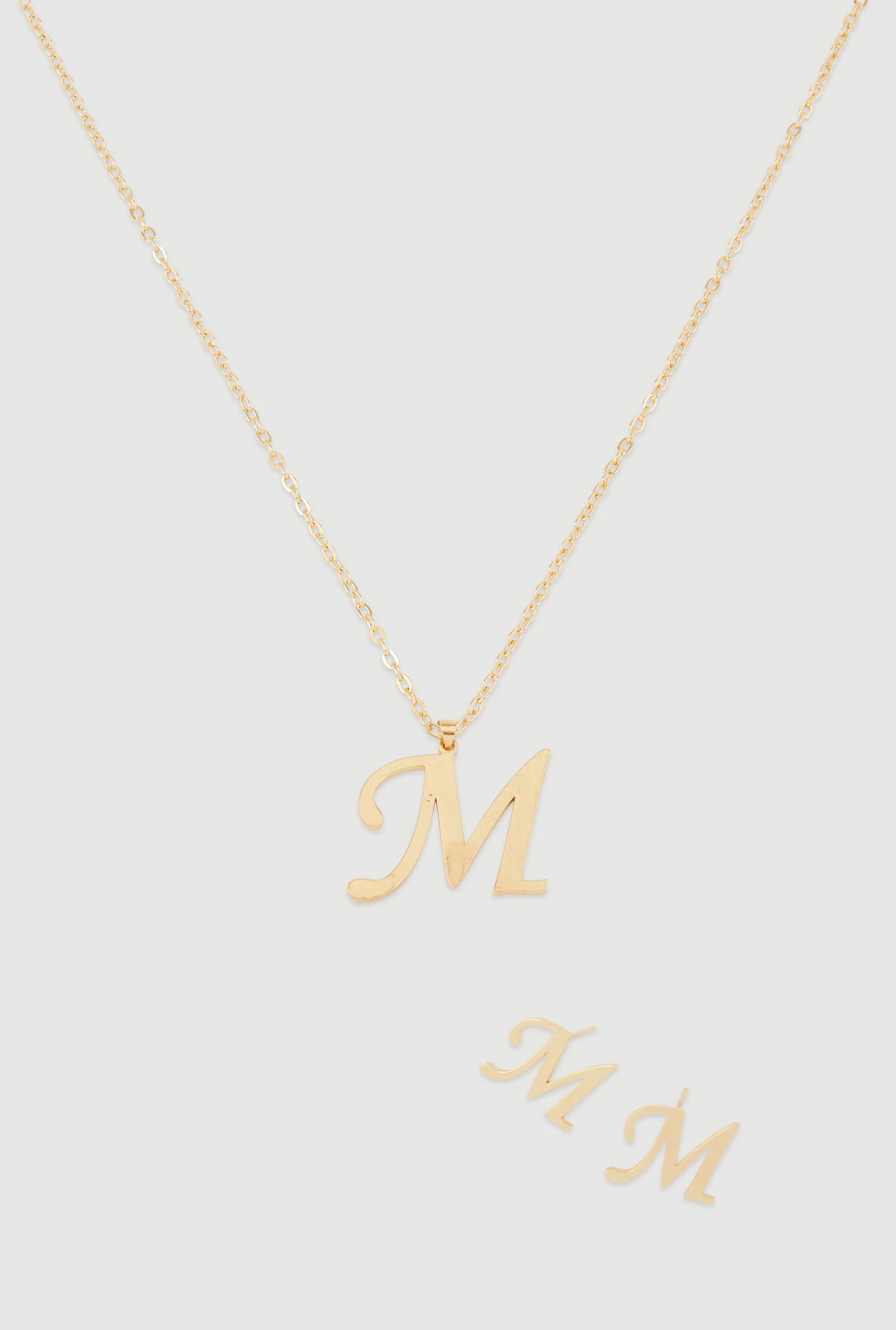 M Initial Necklace and Earrings sold by Rainbow