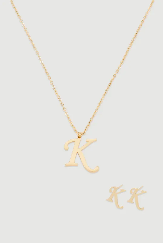 K Initial Necklace and Earrings sold by Rainbow