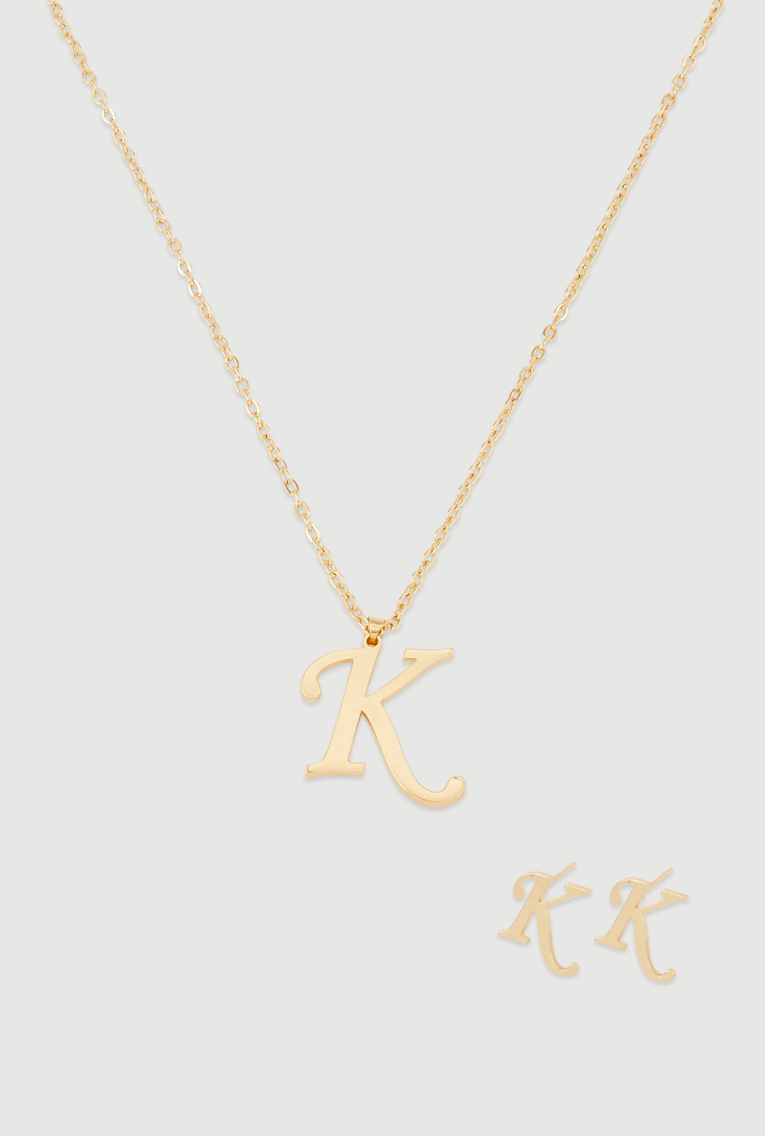 K Initial Necklace and Earrings sold by Rainbow