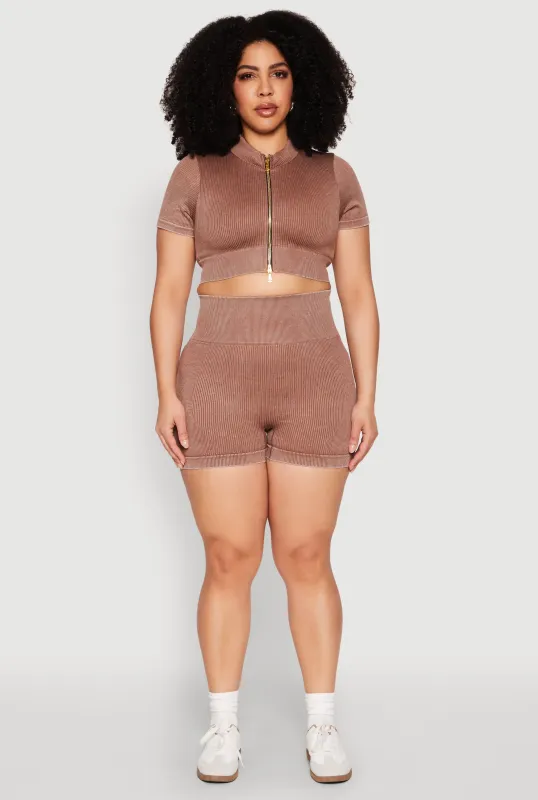 Plus Size Daisy Mineral Wash Seamless Bike Shorts sold by Rainbow