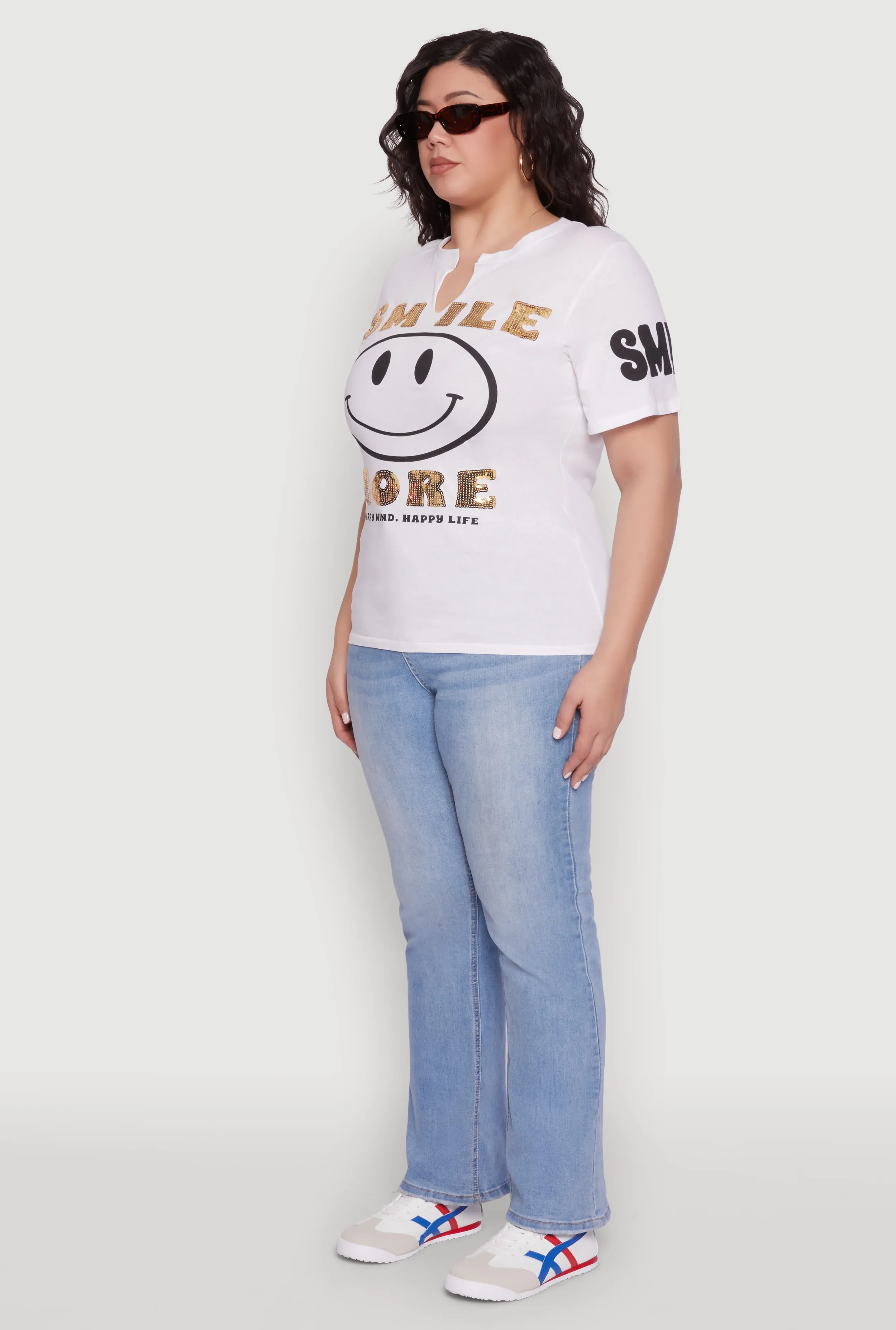 Plus Size Sequin Smile More Graphic Tee sold by Rainbow product image thumbnail 5