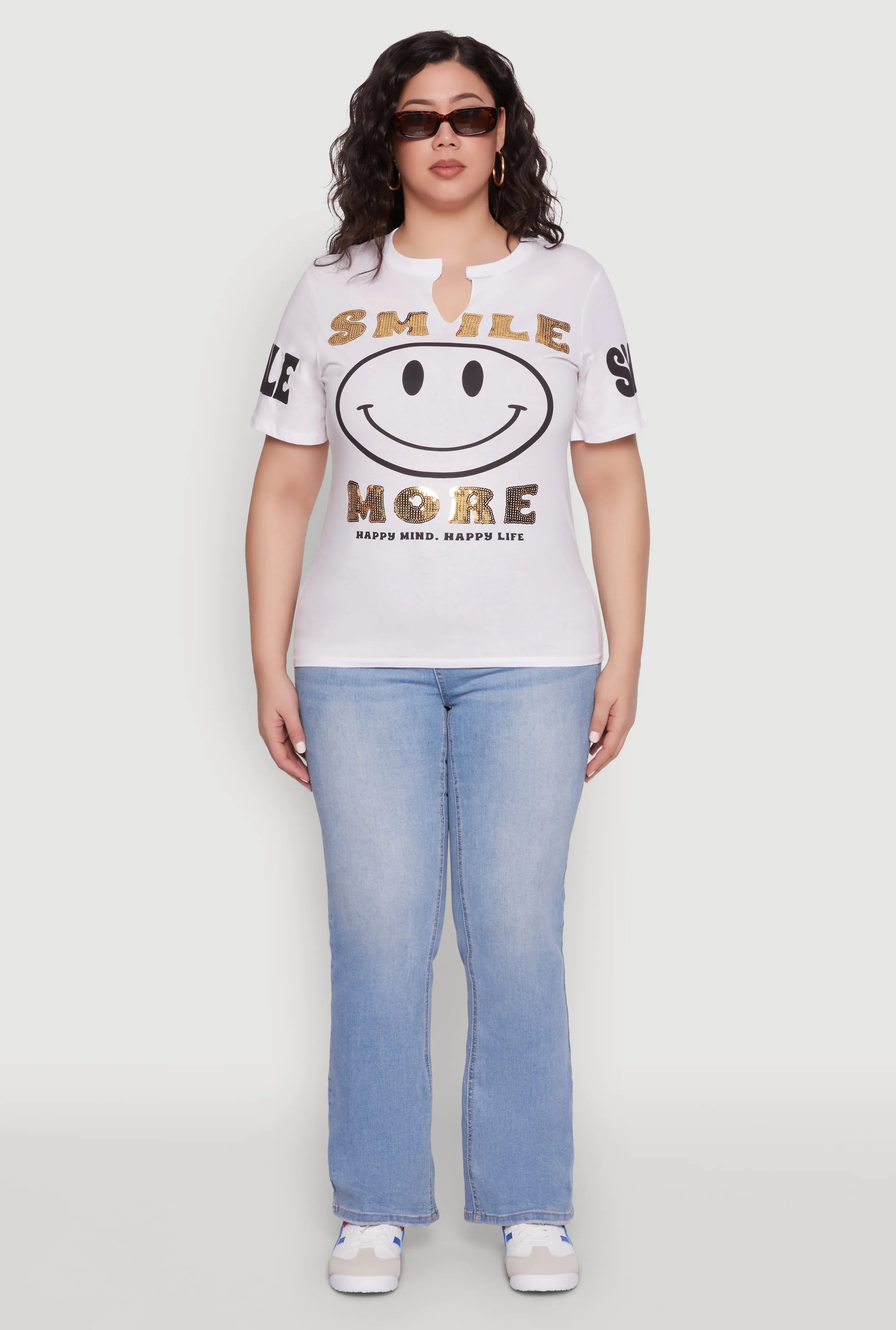 Plus Size Sequin Smile More Graphic Tee sold by Rainbow product image thumbnail 3