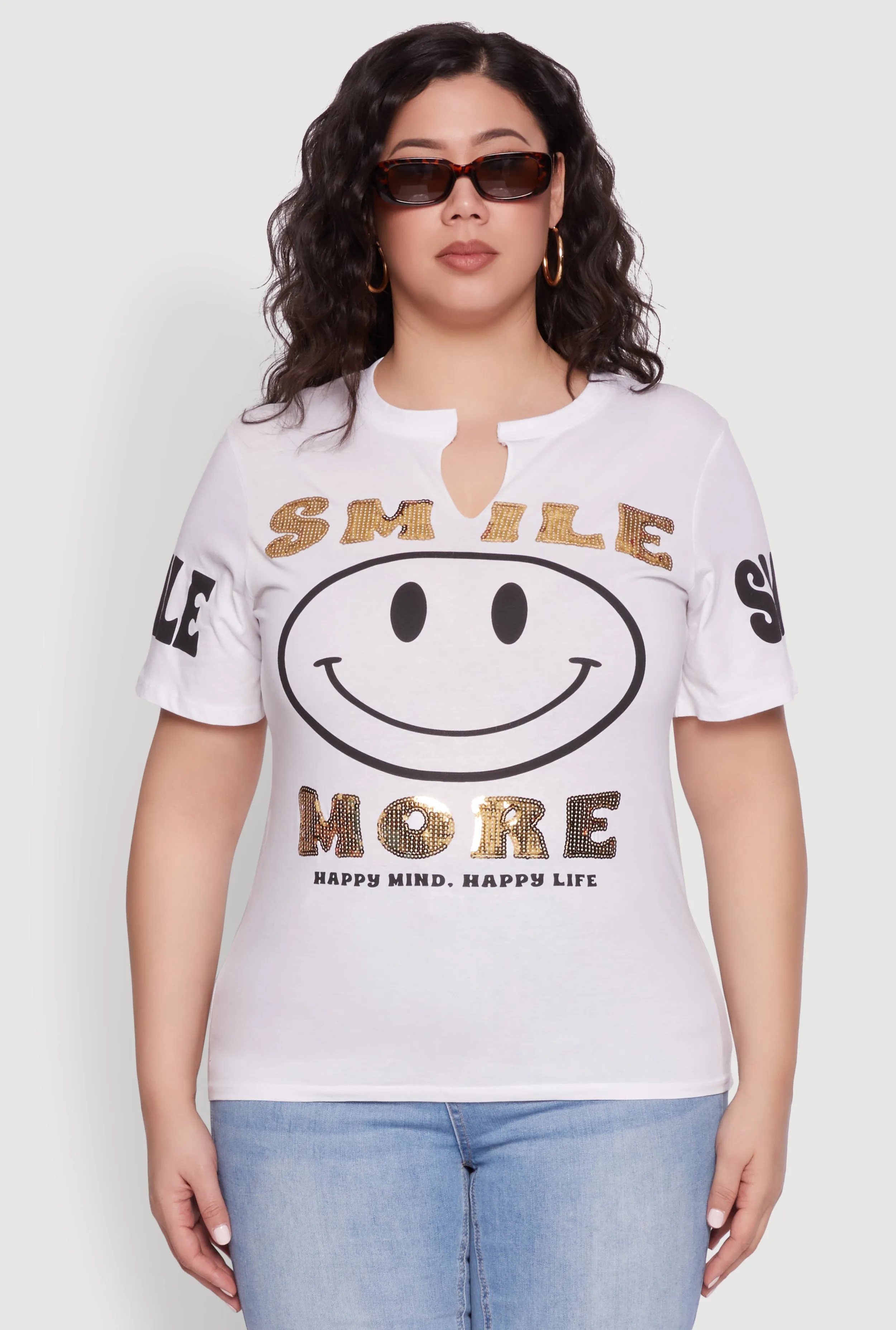 Plus Size Sequin Smile More Graphic Tee sold by Rainbow product image thumbnail 2
