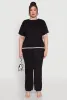 Plus Size Contrast Trim Slit Hem High Waist Pants sold by Rainbow