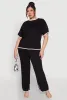 Plus Size Contrast Trim Slit Hem High Waist Pants sold by Rainbow