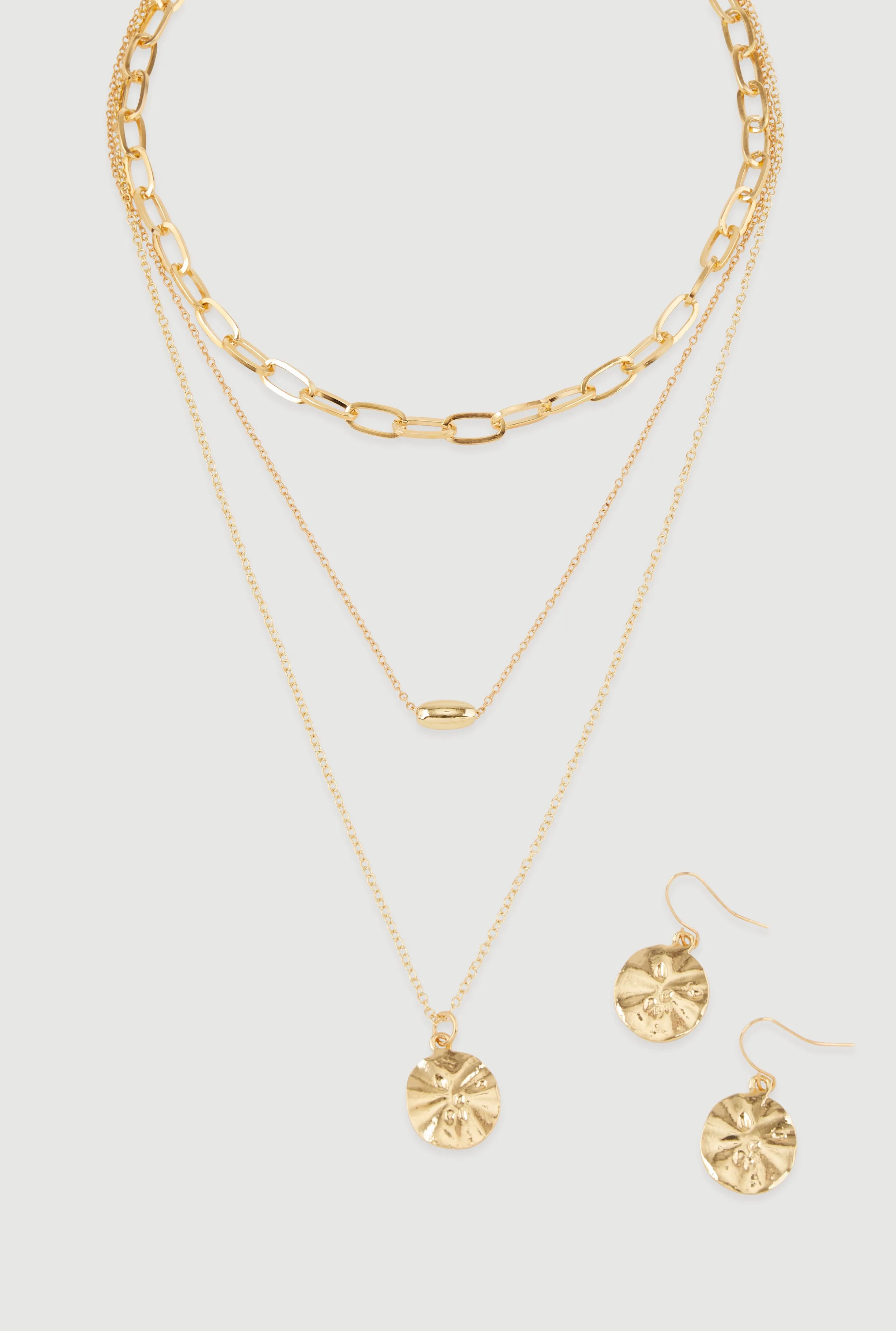 Circle Pendant Layered Necklace and Drop Earrings sold by Rainbow