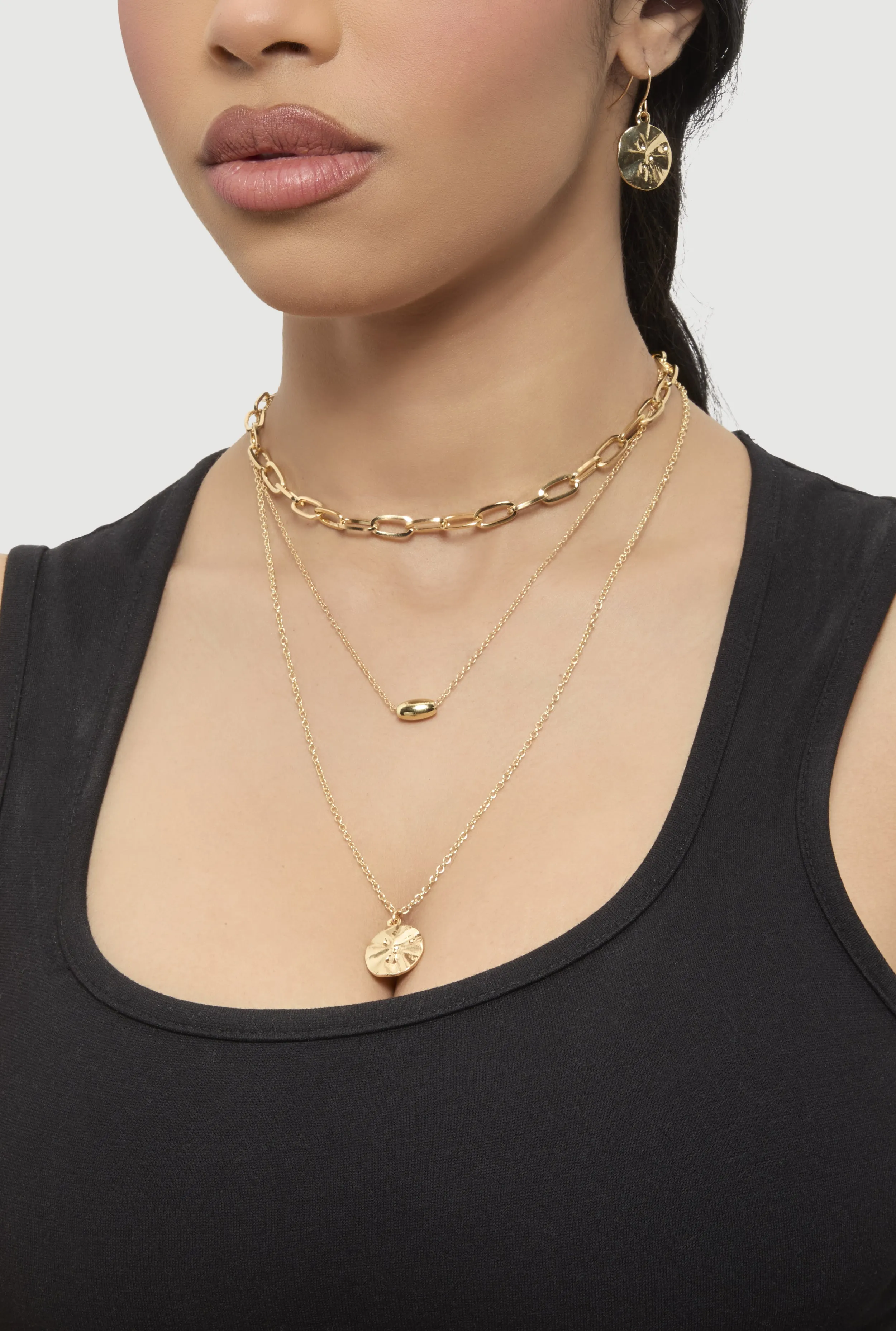 Circle Pendant Layered Necklace and Drop Earrings sold by Rainbow product image thumbnail 2