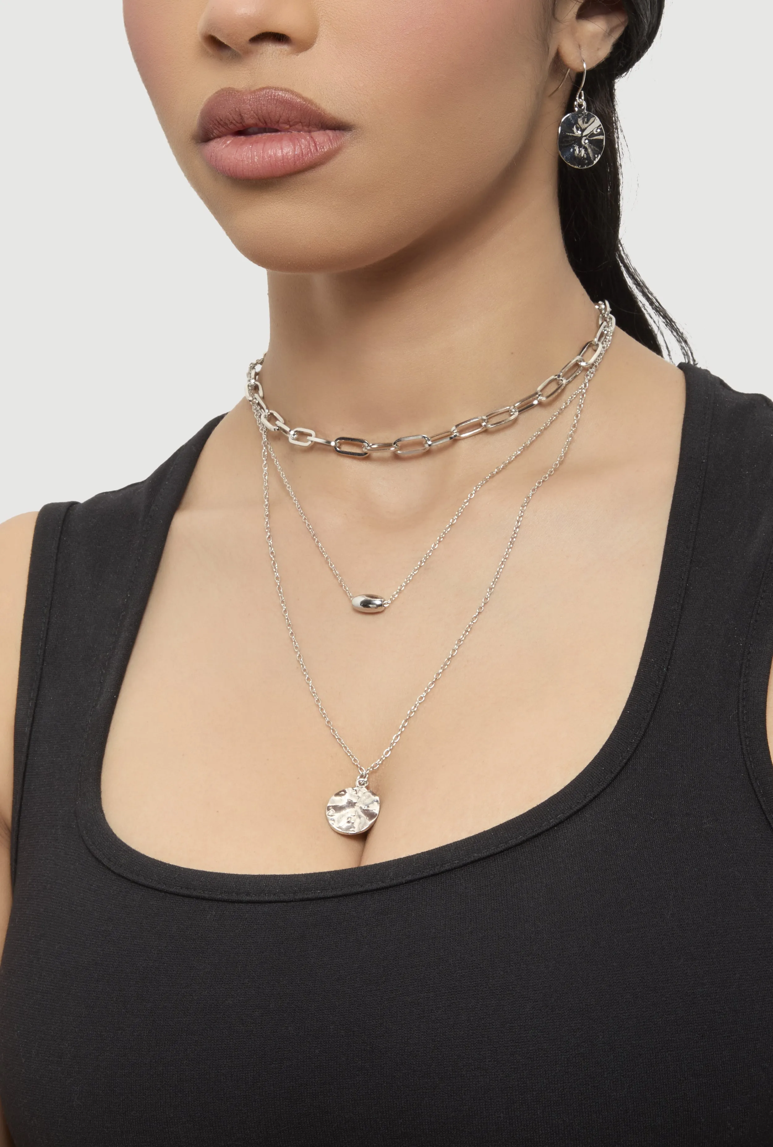 Circle Pendant Layered Necklace and Drop Earrings sold by Rainbow product image thumbnail 2