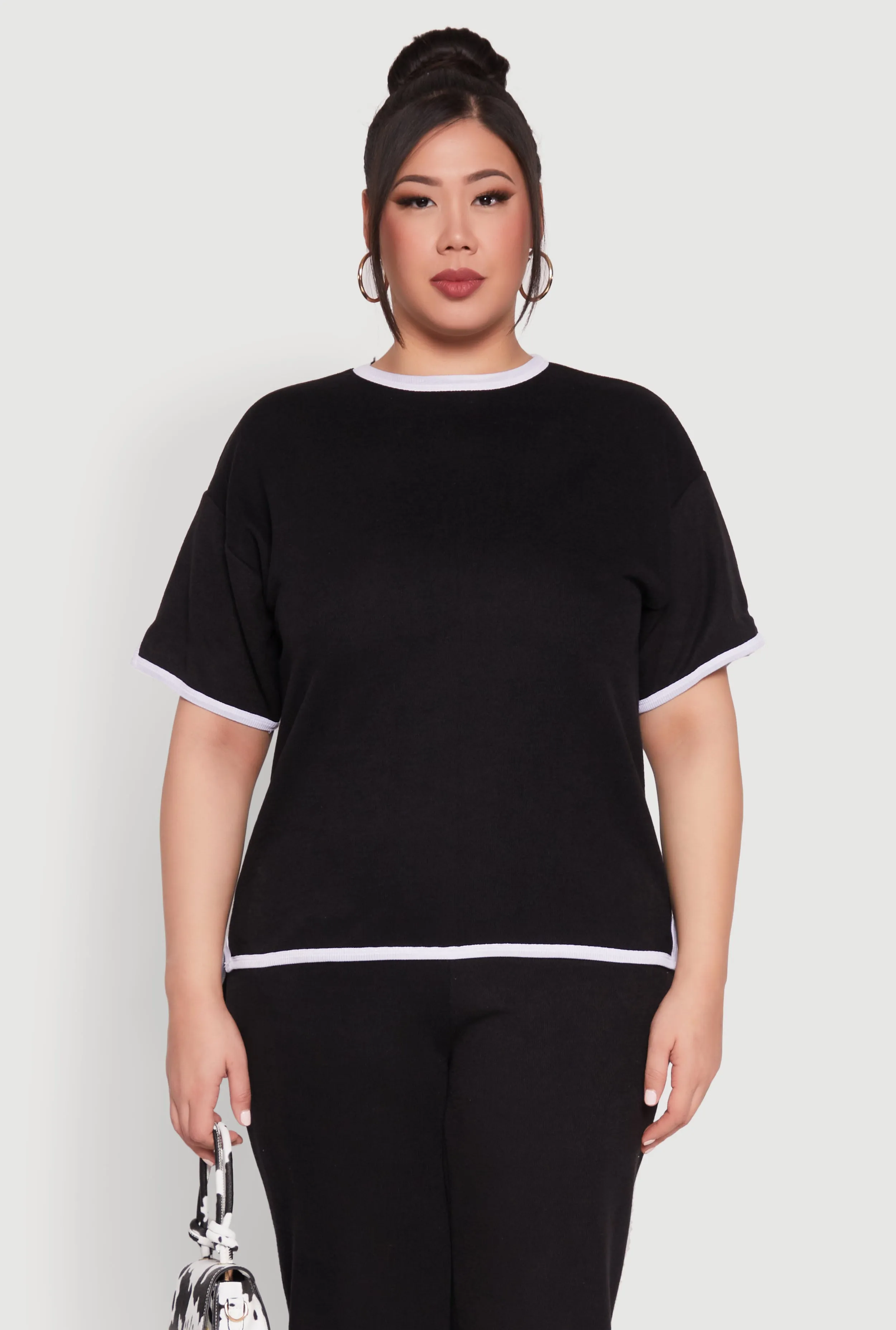 Plus Size Contrast Trim Brushed Knit Top sold by Rainbow product image thumbnail 2