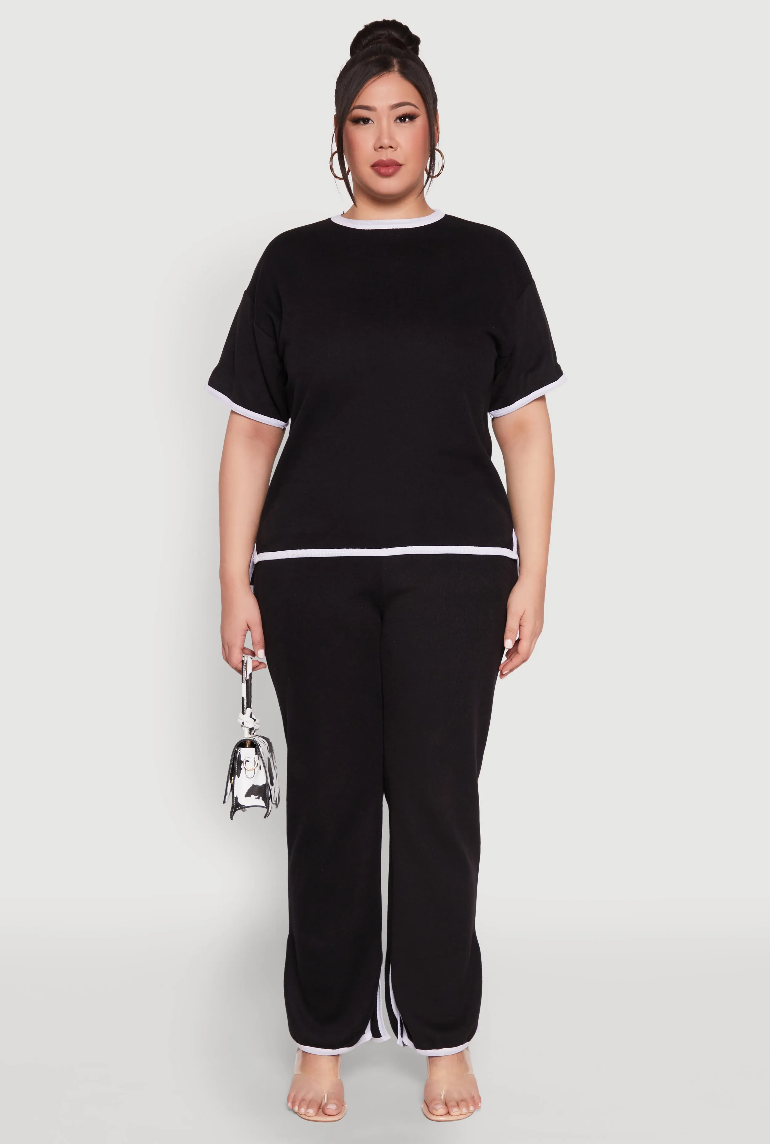 Plus Size Contrast Trim Brushed Knit Top sold by Rainbow