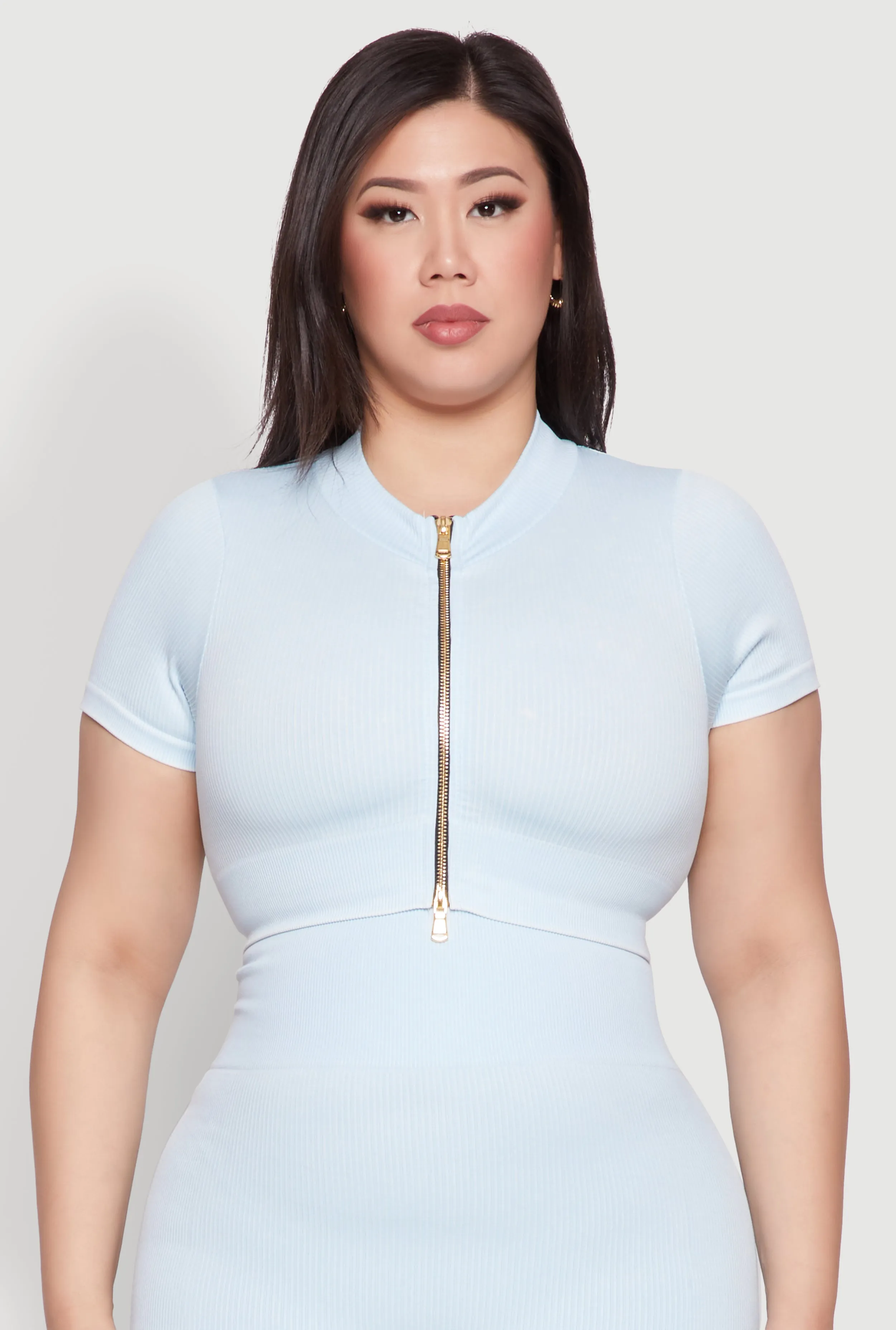 Plus Size Daisy Mineral Wash Seamless Zip Front Top sold by Rainbow