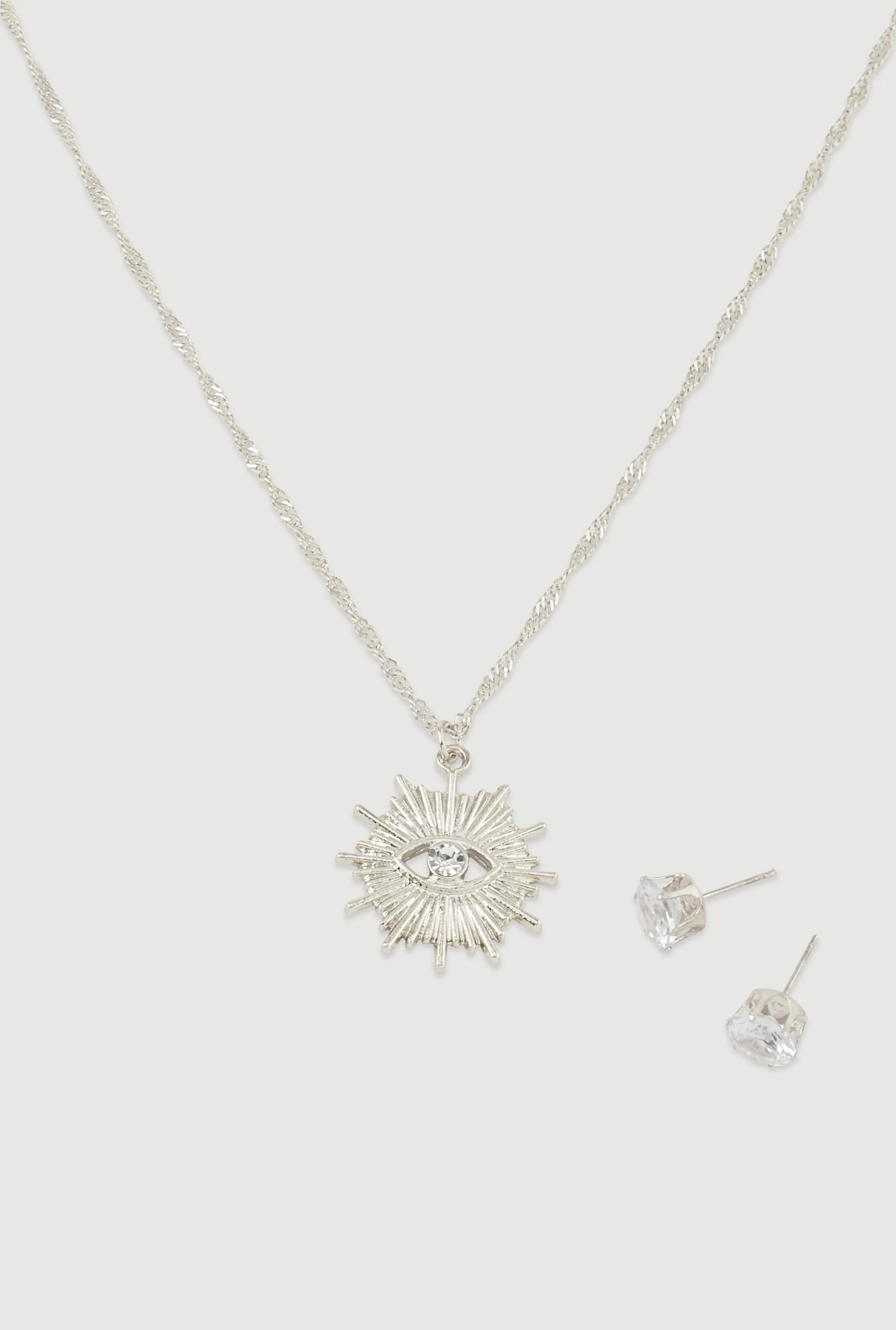 Cubic Zirconia Charm Necklace and Stud Earrings sold by Rainbow