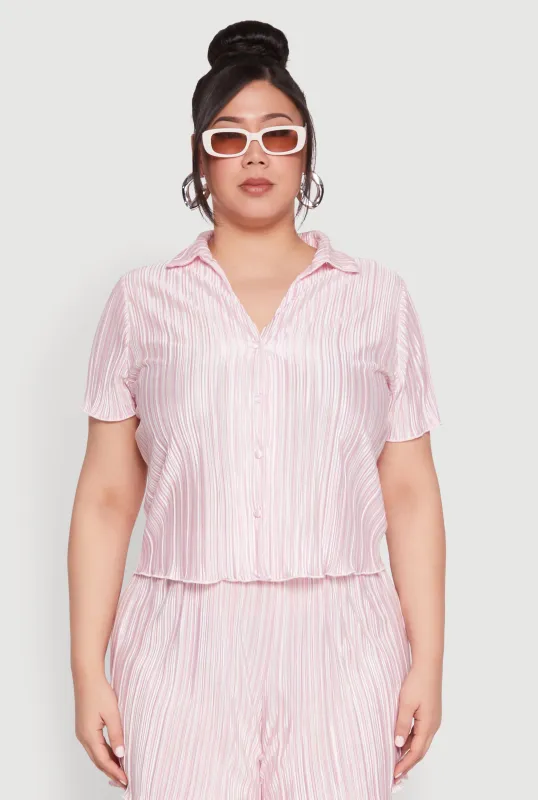 Plus Size Almost Famous Plisse Striped Shirt sold by Rainbow