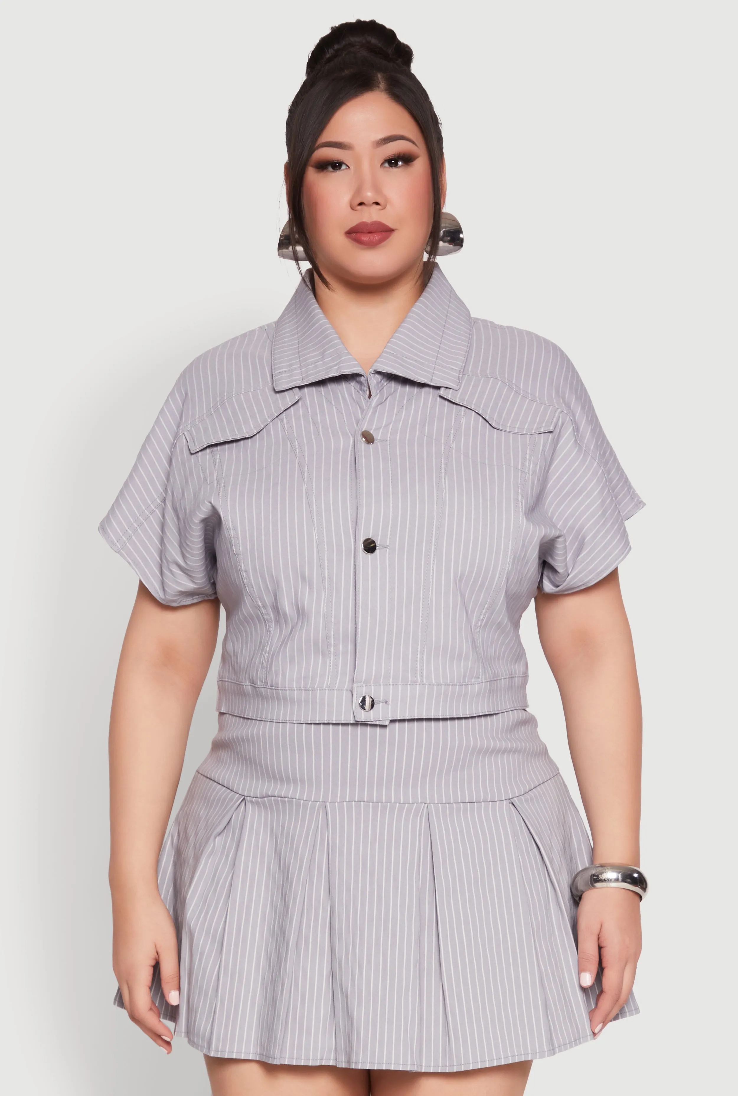 Plus Size Pinstripe Hyperstretch Crop Top sold by Rainbow