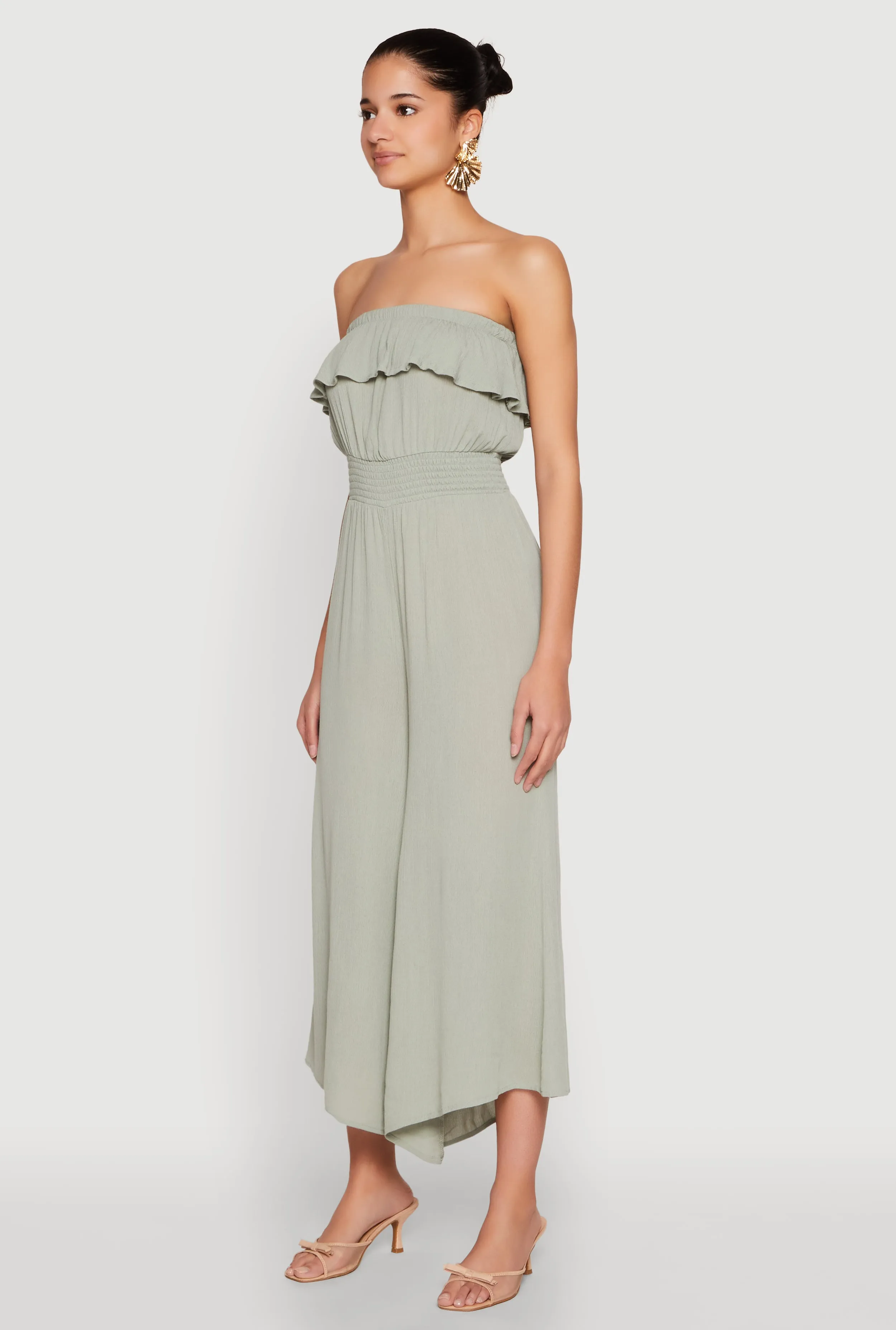 Almost Famous Ruffle Overlay Smocked Waist Jumpsuit sold by Rainbow product image thumbnail 3