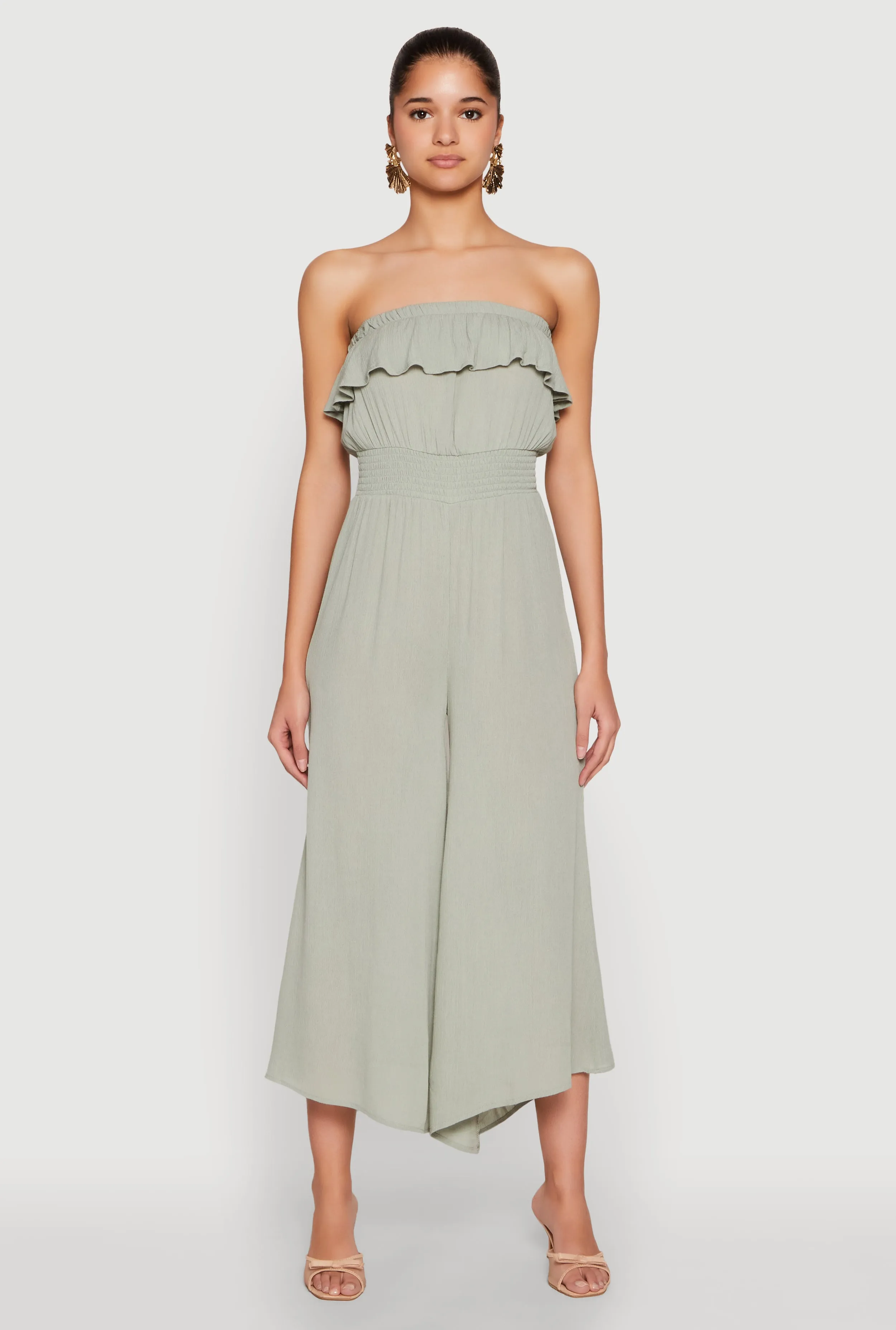 Almost Famous Ruffle Overlay Smocked Waist Jumpsuit sold by Rainbow product image thumbnail 2