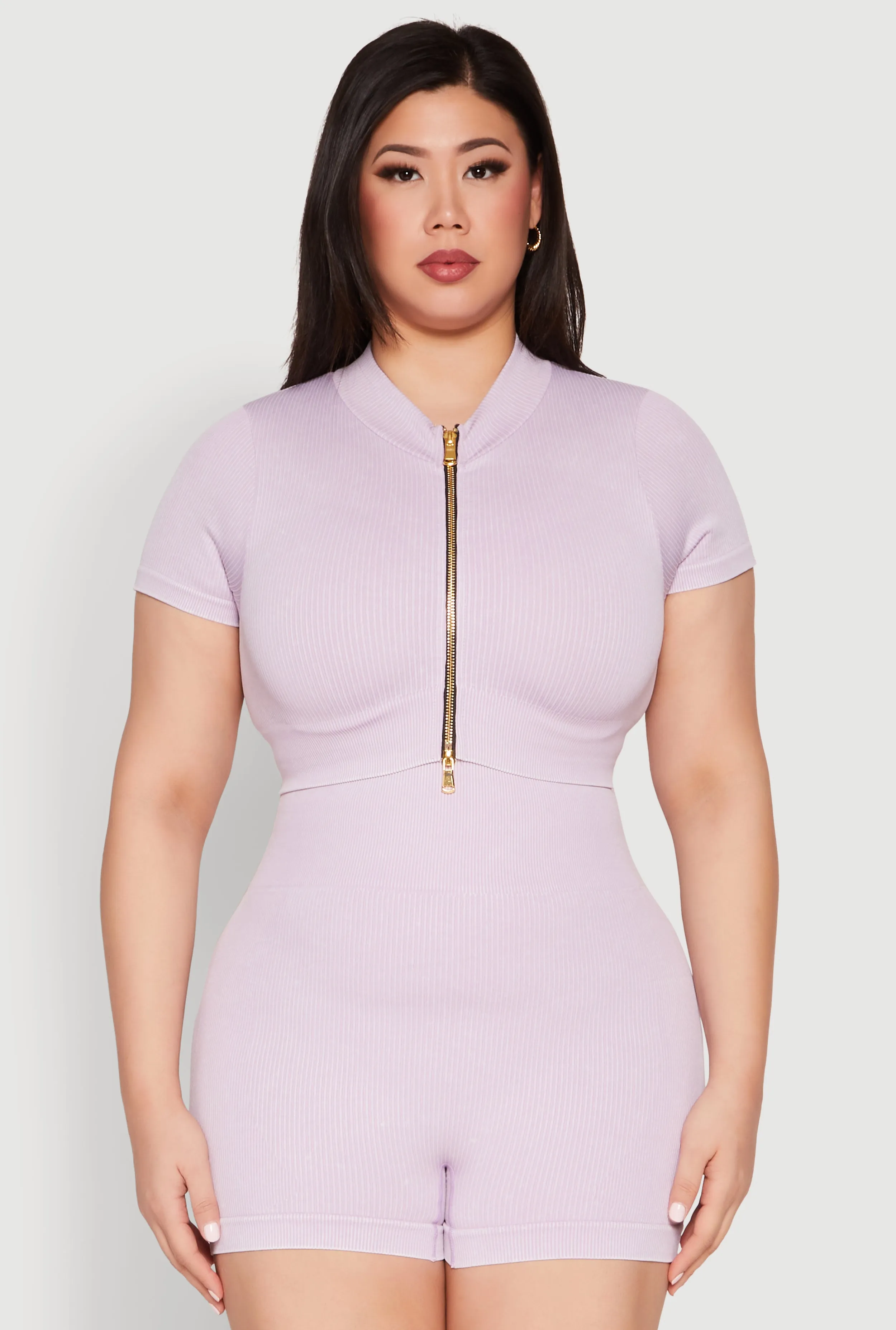 Plus Size Daisy Mineral Wash Seamless Zip Front Top sold by Rainbow