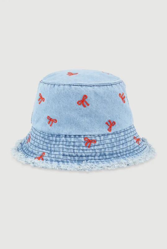 Embroidered Bows Denim Bucket Hat sold by Rainbow