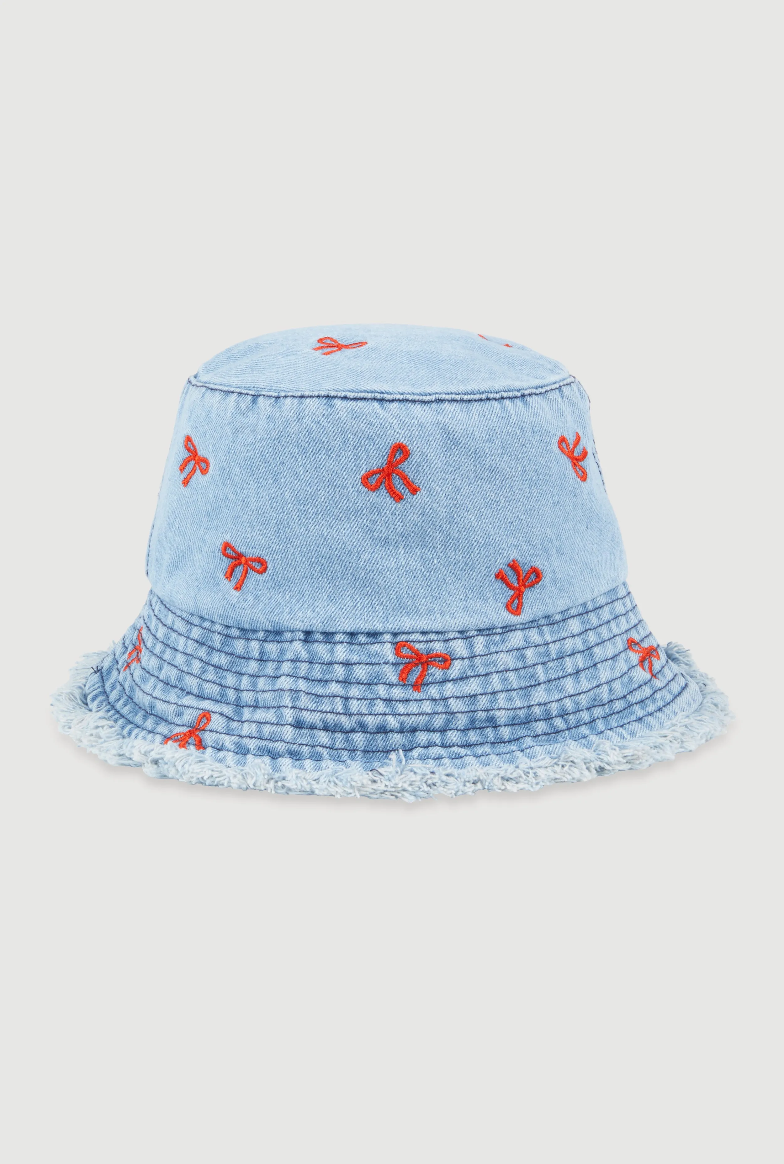 Embroidered Bows Denim Bucket Hat sold by Rainbow