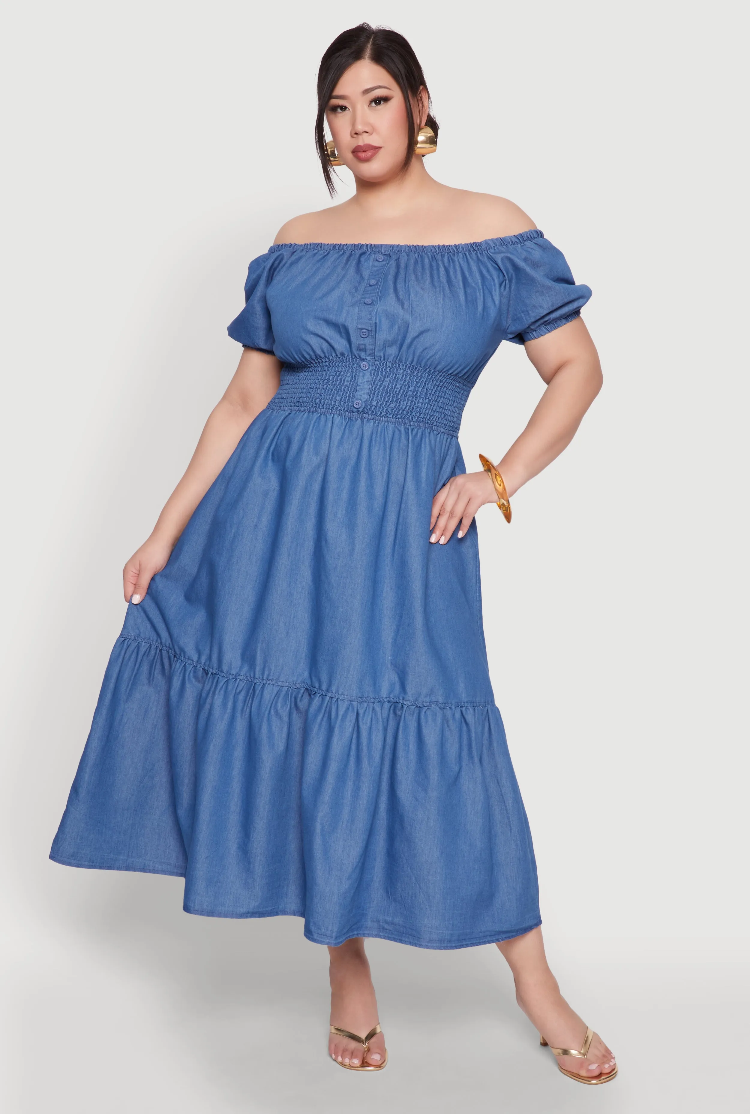 Plus Size Chambray Off The Shoulder Tiered Dress sold by Rainbow product image thumbnail 2