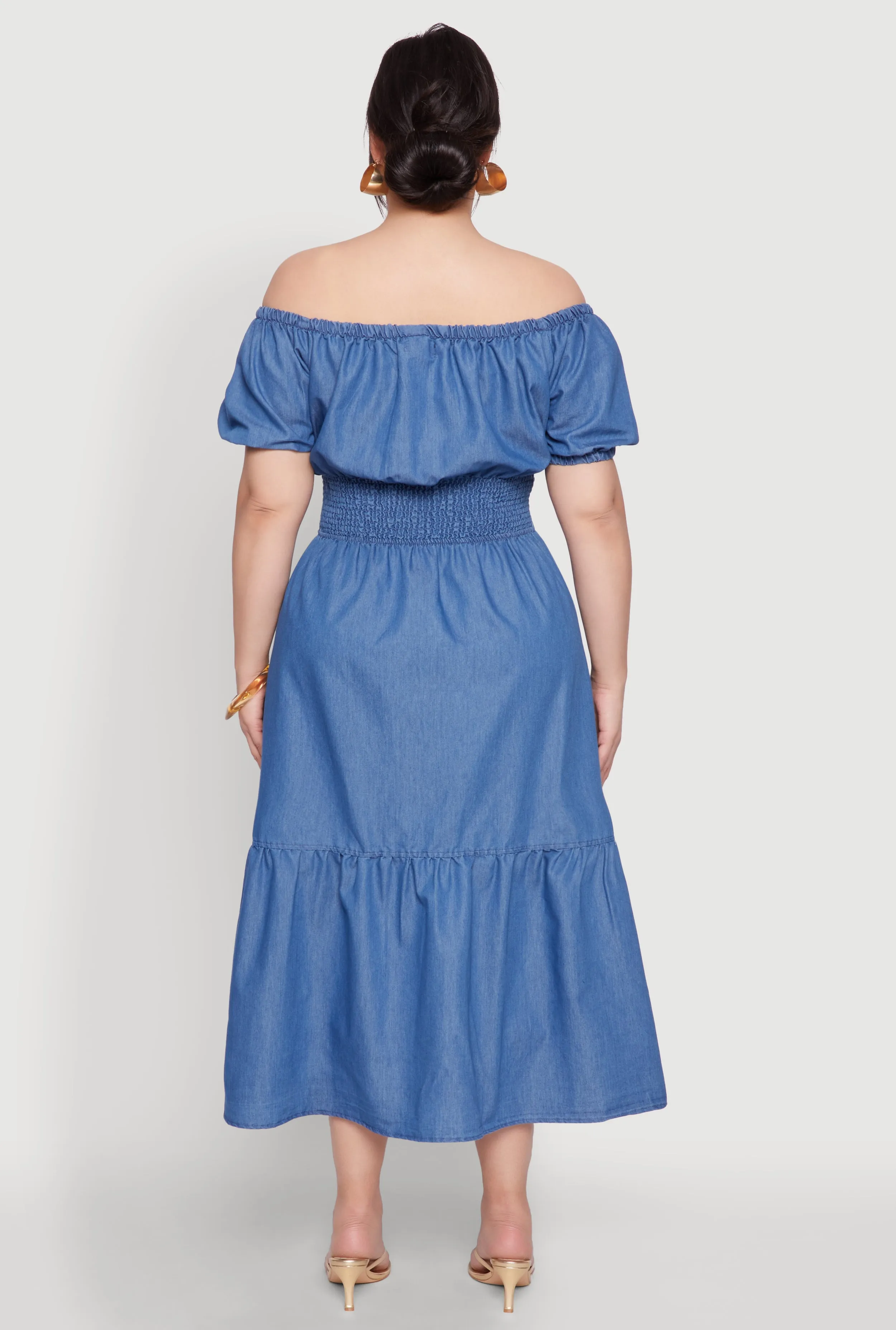 Plus Size Chambray Off The Shoulder Tiered Dress sold by Rainbow product image thumbnail 5