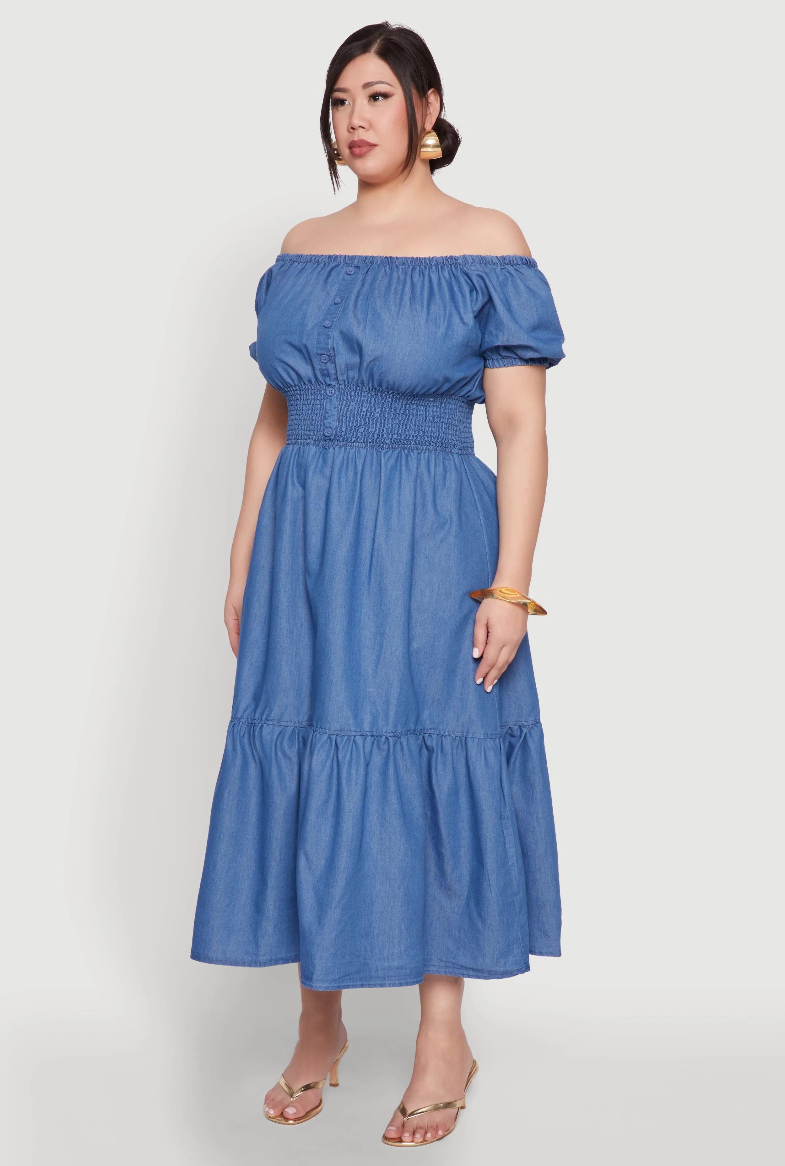 Plus Size Chambray Off The Shoulder Tiered Dress sold by Rainbow product image thumbnail 3