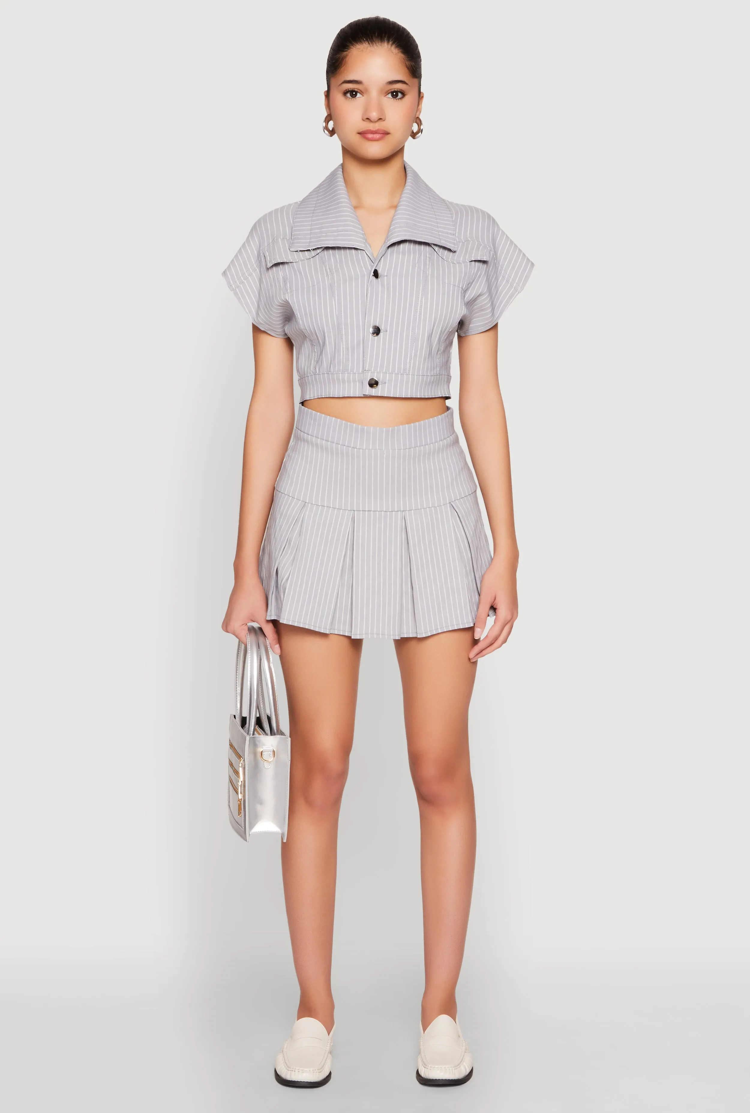 Pinstripe Pleated Skirt sold by Rainbow