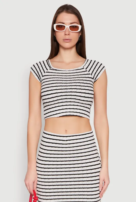 Almost Famous Textured Knit Striped Top sold by Rainbow