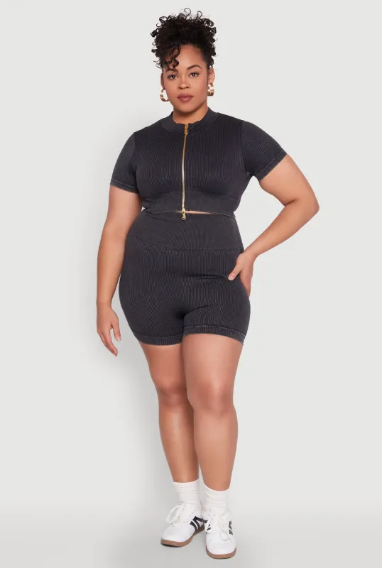 Plus Size Daisy Mineral Wash Seamless Bike Shorts sold by Rainbow