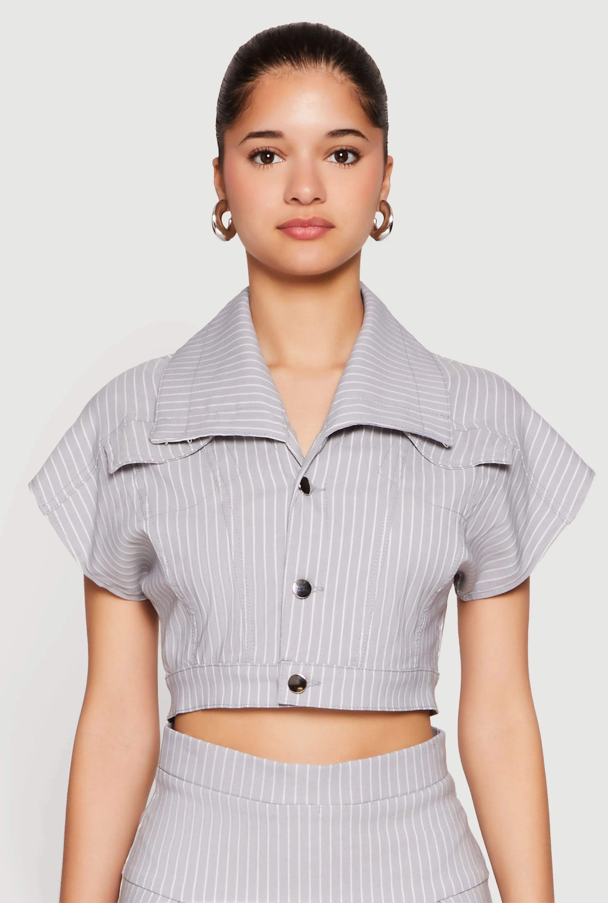 Hyperstretch Pinstripe Short Sleeve Cropped Jacket sold by Rainbow