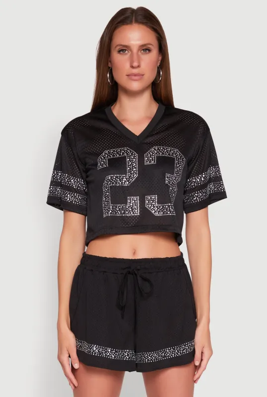 Rhinestone Varsity Stripe Mesh Jersey sold by Rainbow