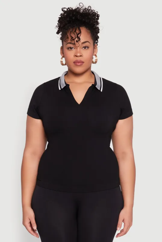 Plus Size Contrast Trim Polo Shirt sold by Rainbow