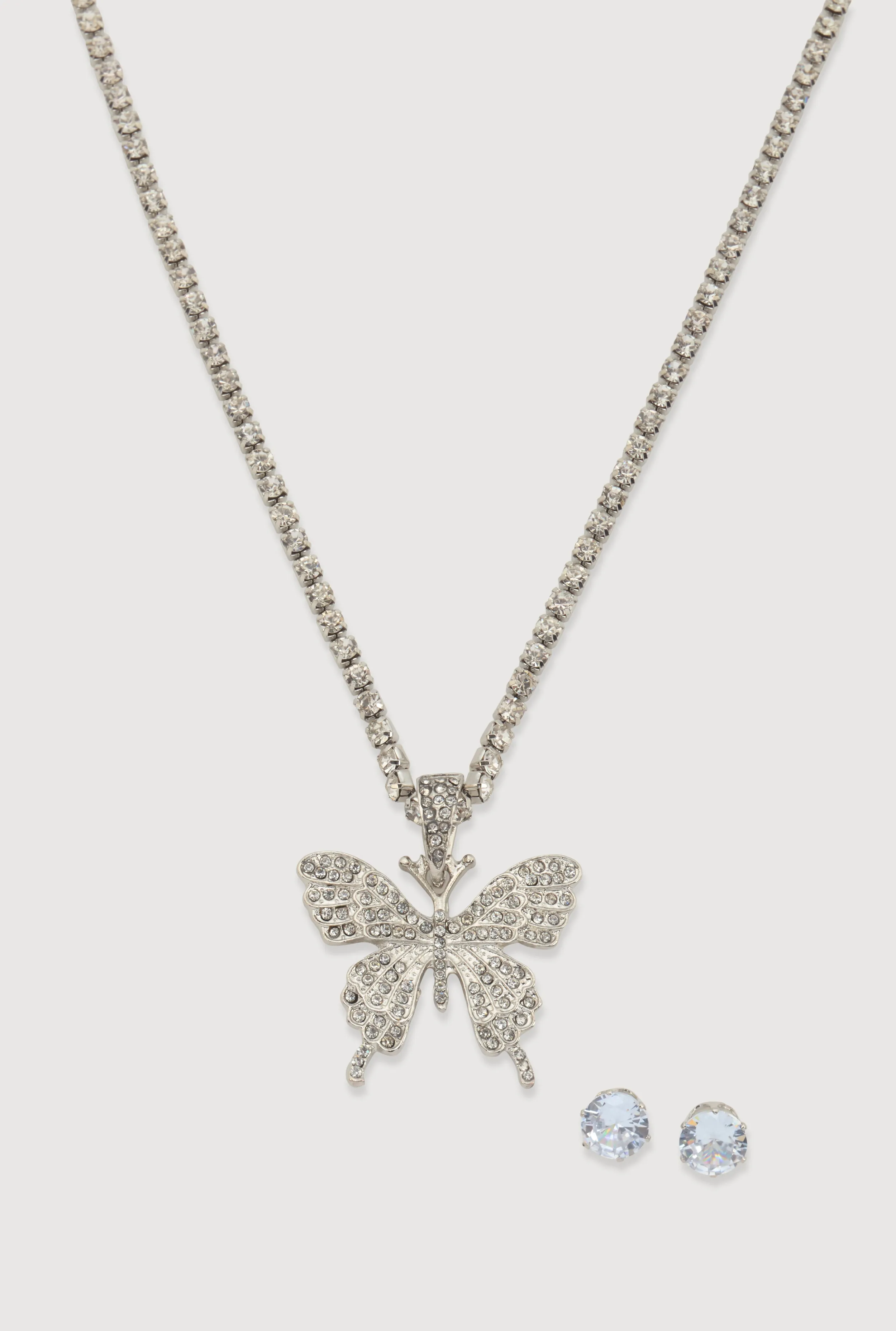 Cubic Zirconia Butterfly Necklace and Stud Earrings sold by Rainbow