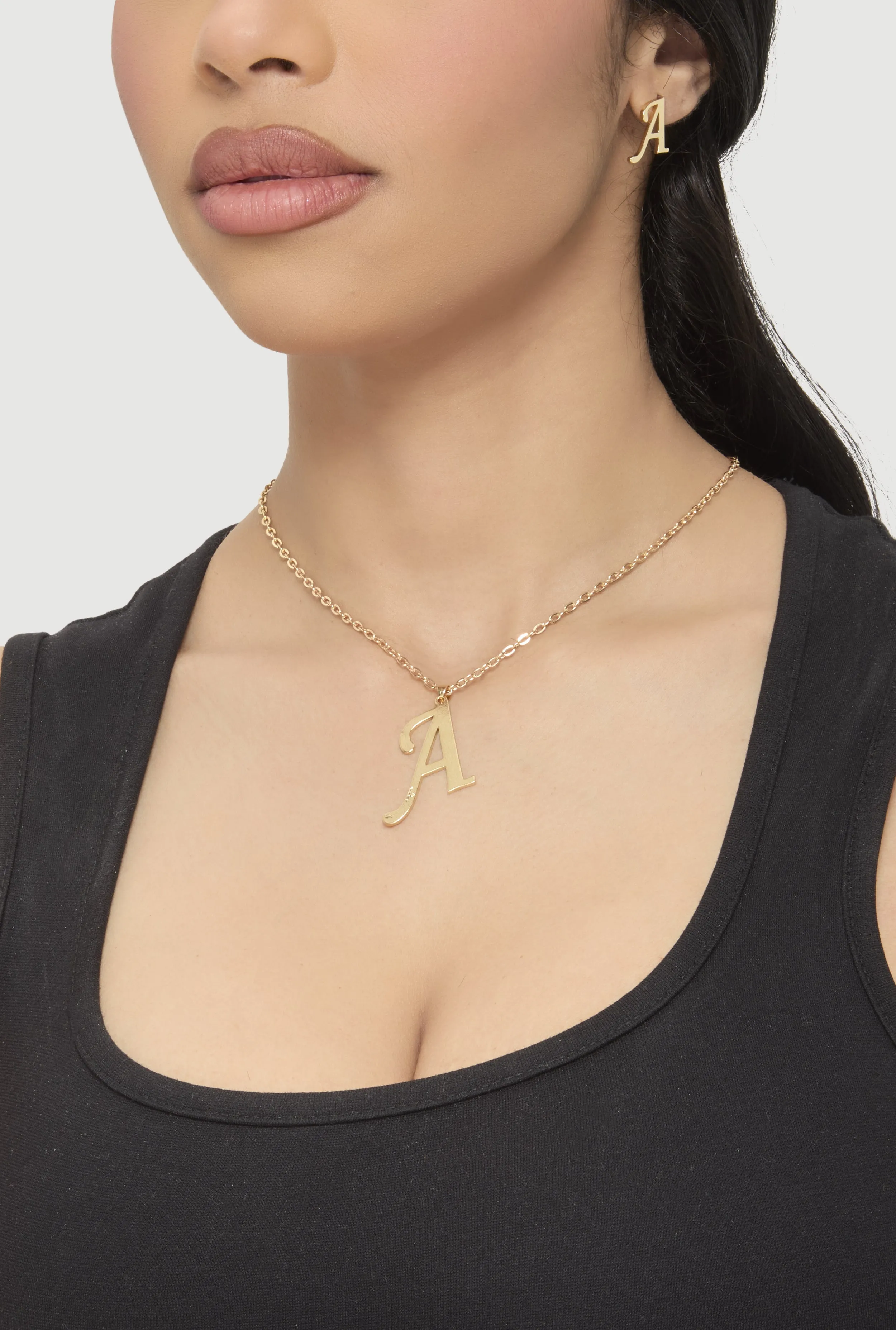 A Initial Necklace and Stud Earrings Set sold by Rainbow product image thumbnail 2