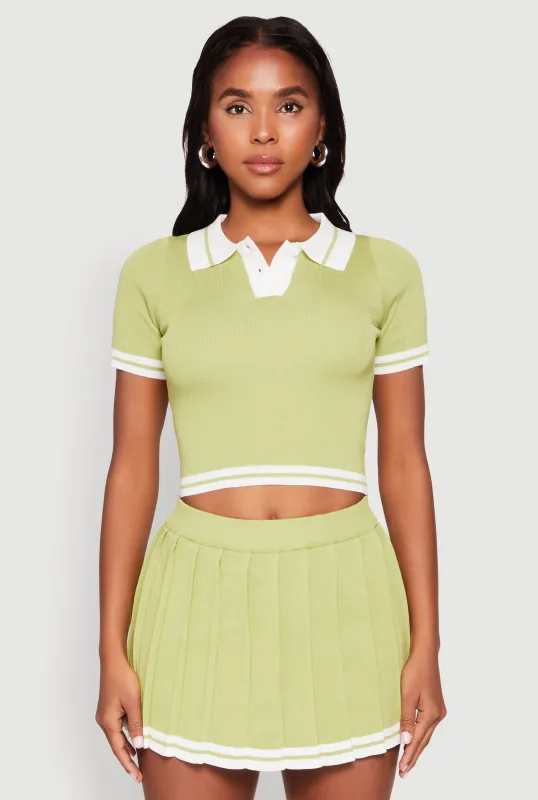 Daisy Varsity Stripe Cropped Polo Shirt sold by Rainbow