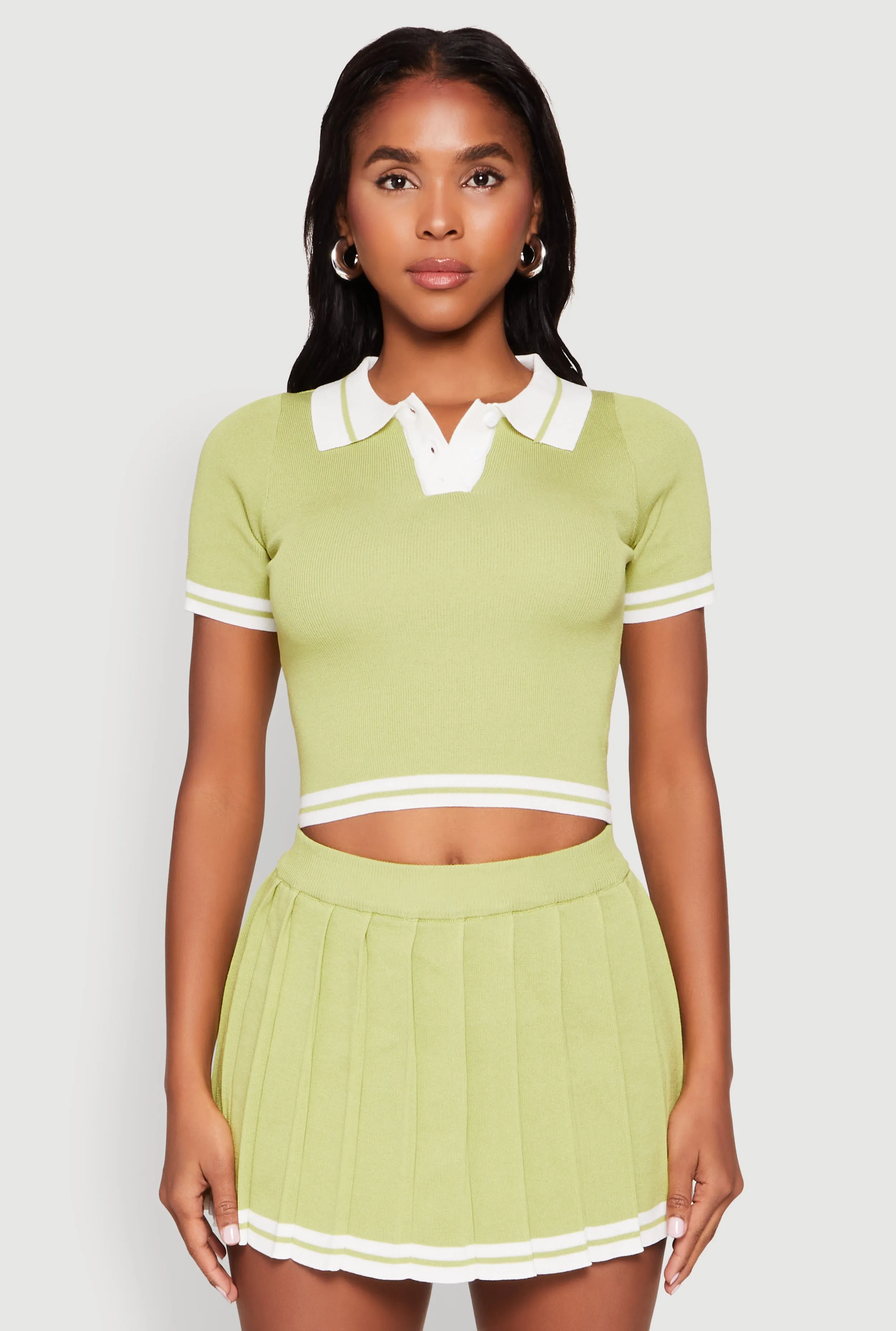 Daisy Varsity Stripe Cropped Polo Shirt sold by Rainbow