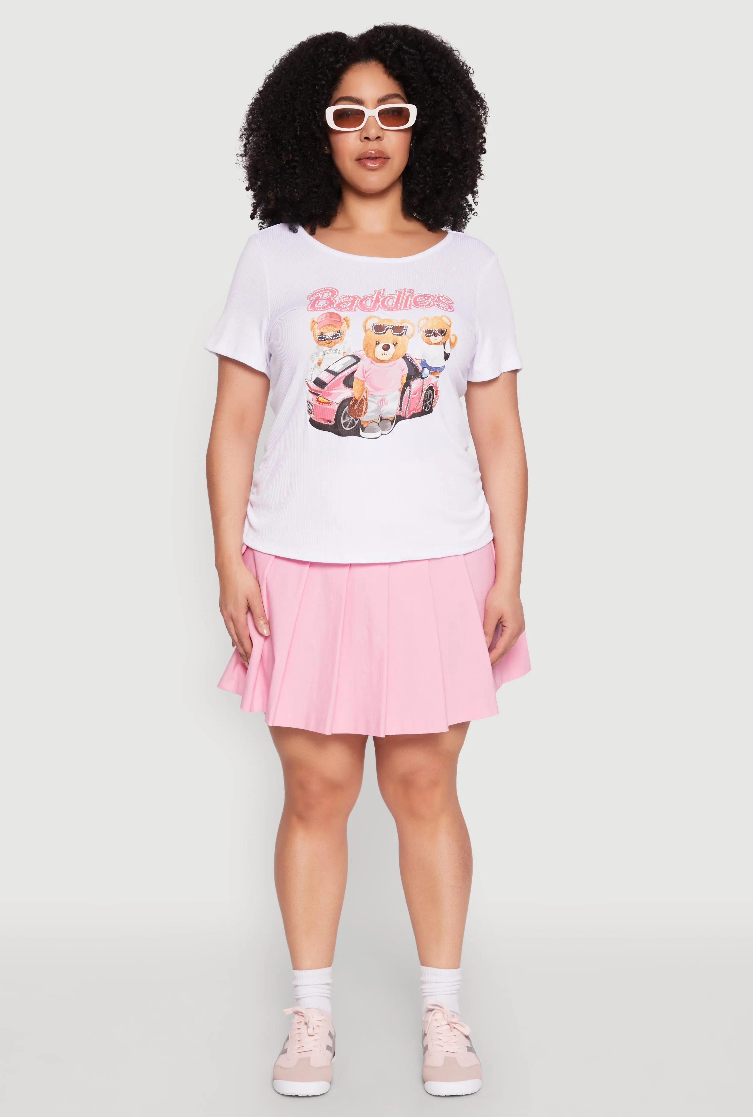 Plus Size Ribbed Knit Baddies Graphic Tee sold by Rainbow