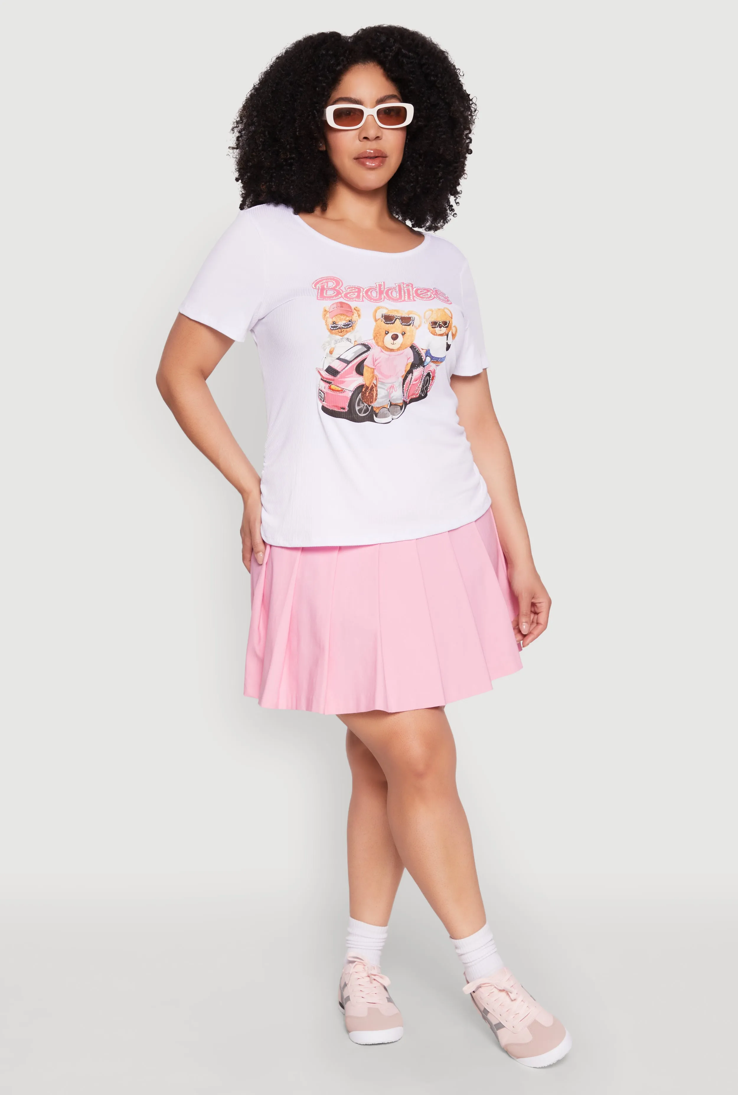 Plus Size Ribbed Knit Baddies Graphic Tee sold by Rainbow product image thumbnail 3