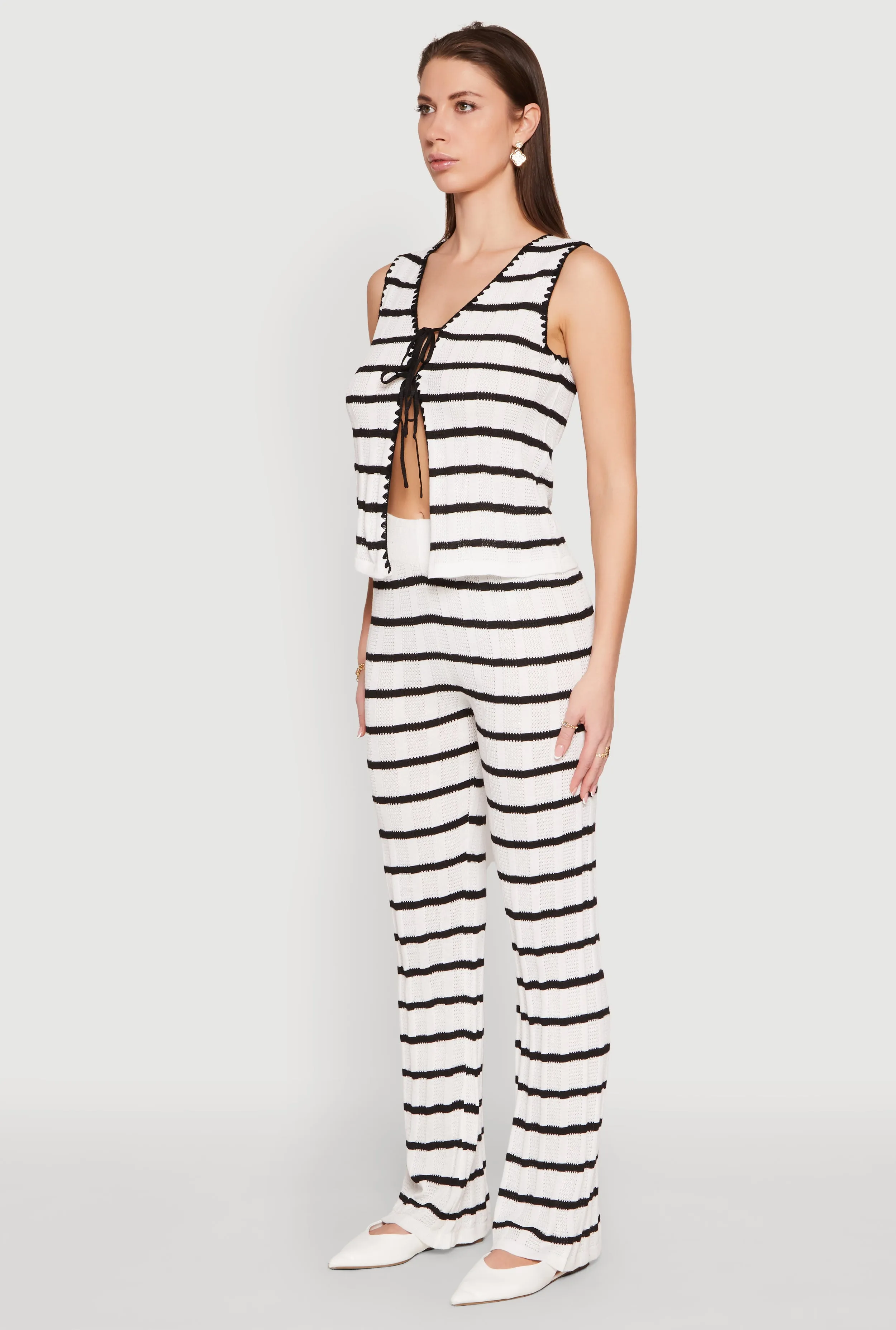 Striped Crochet Knit Tie Front Top sold by Rainbow product image thumbnail 5