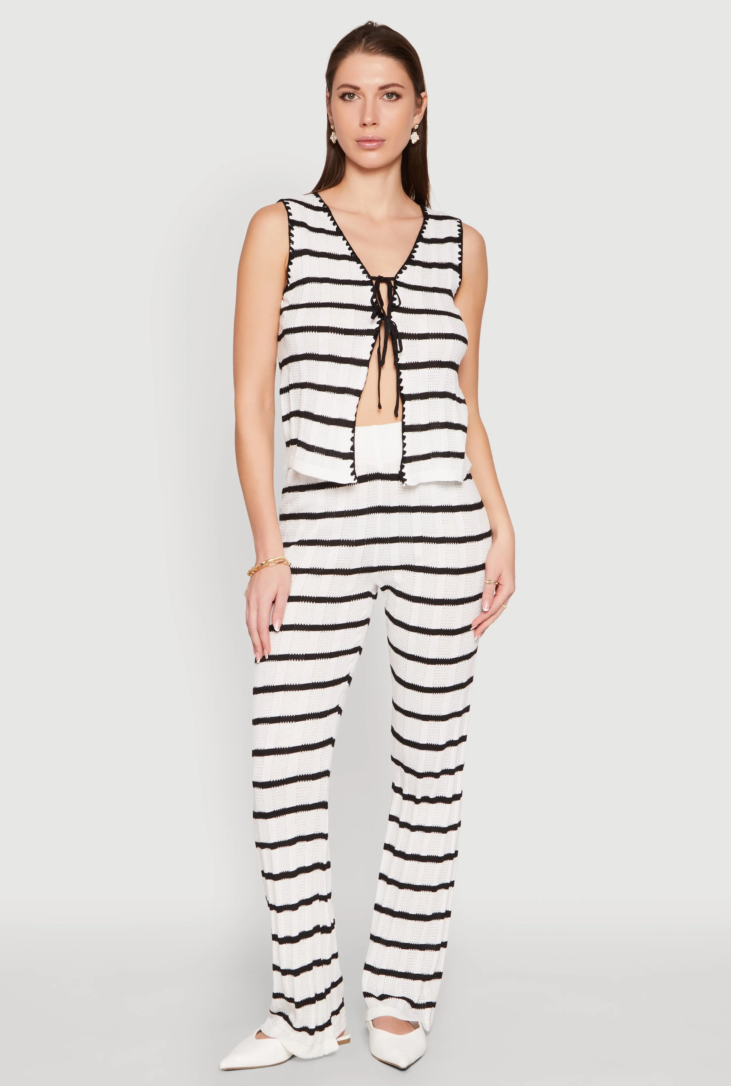 Striped Crochet Knit Tie Front Top sold by Rainbow product image thumbnail 3